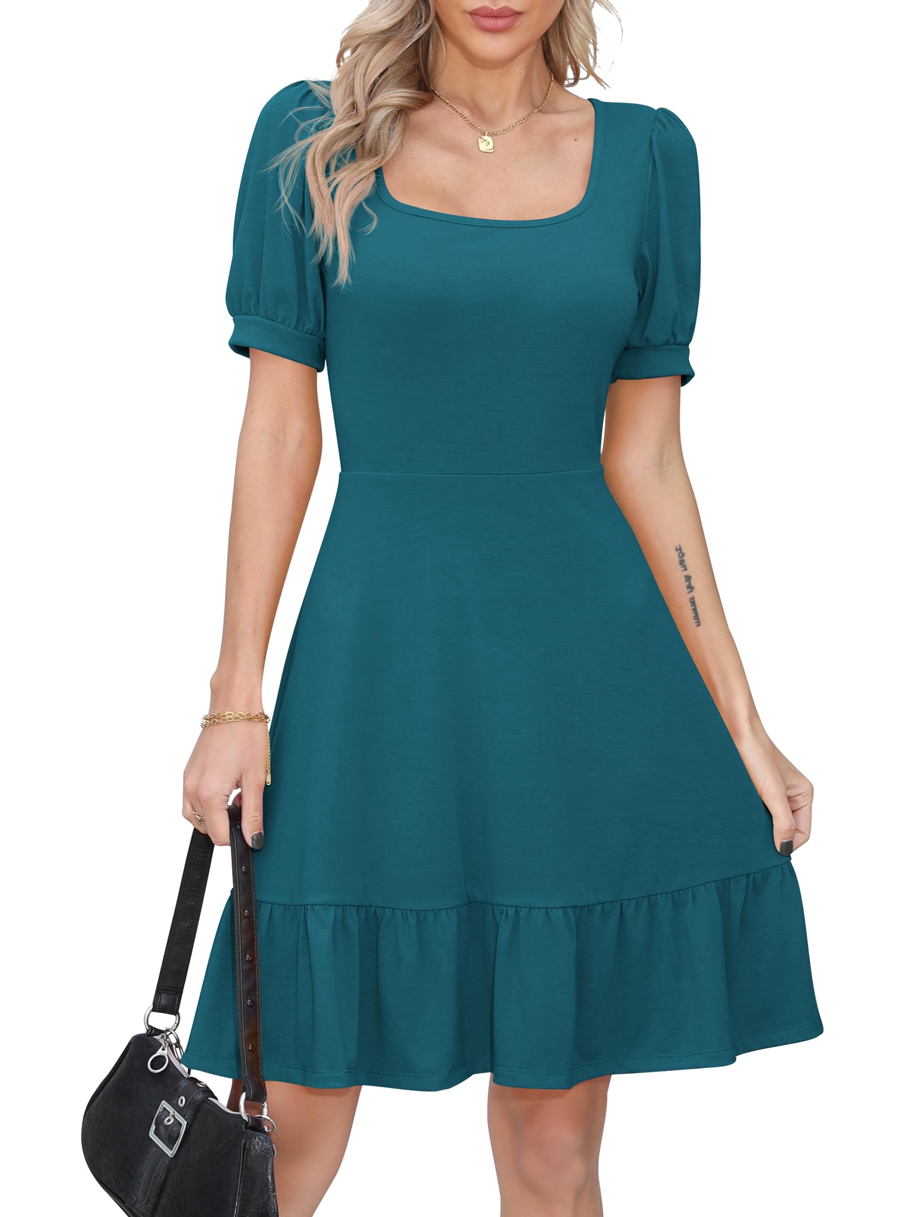 Robe d'été évasée Missufe à col carré pour femme