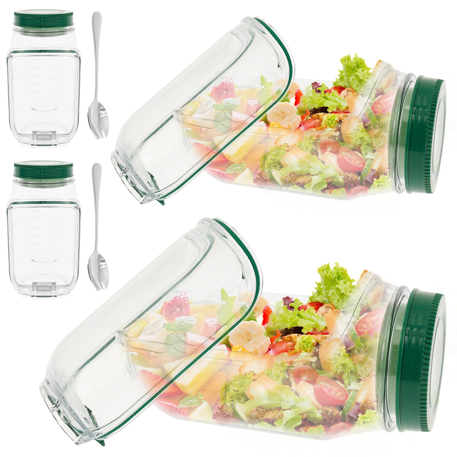 Anihet 2 Pcs Salad Pod, Vertical Layering Salad Pod Built-In Bowl Design With Fork, Plastic Interval Salads Box With Leak Proof Sauce Dressing Case, Portable Fresh Salads Storage Container For Lunch Fruit (2 Pcs)