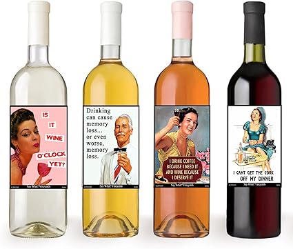 American Art Classics Funny Retro Vintage Set #2 Themed Wine Bottle Labels Liquid Therapy - Set of 8 Wine Bottle Labels - 5 Inch X 4 Inch Waterproof ...