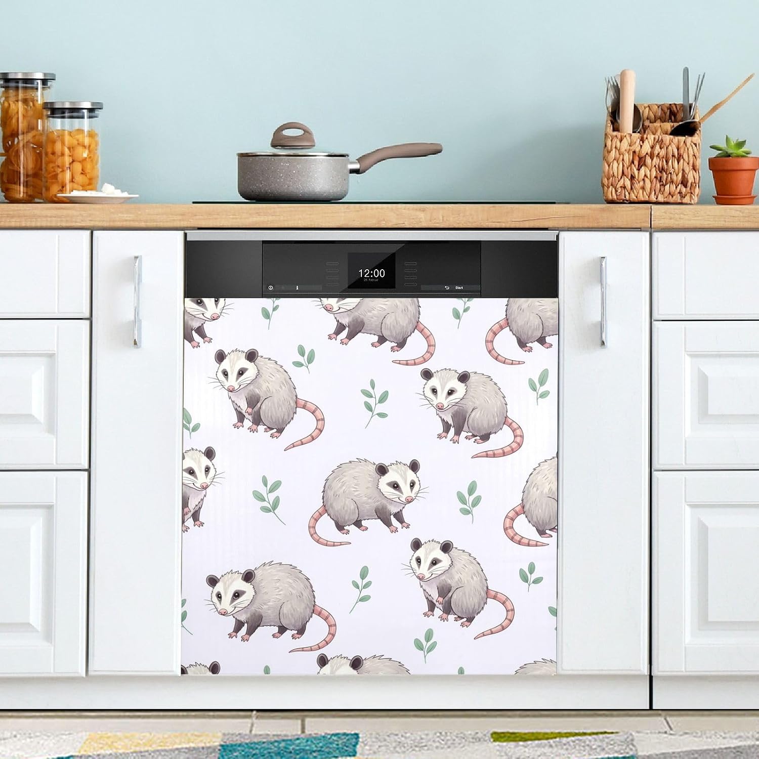 QUGRL Pierogi Gray Background Dishwasher Magnet Cover Front Door Decorative Refrigerator Covers Magnetic Sheet Sticker Wash Machine Fridge Panel Decal for Kitchen Appliance 23x26 in