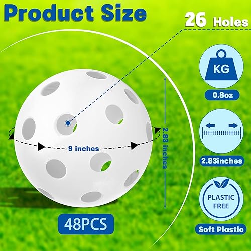 Vista 75 de Coopay Paquete de 14/48 pelotas de práctica de béisbol, bolas de entrenamiento de plástico, bolas de softball huecas ligeras para golpe