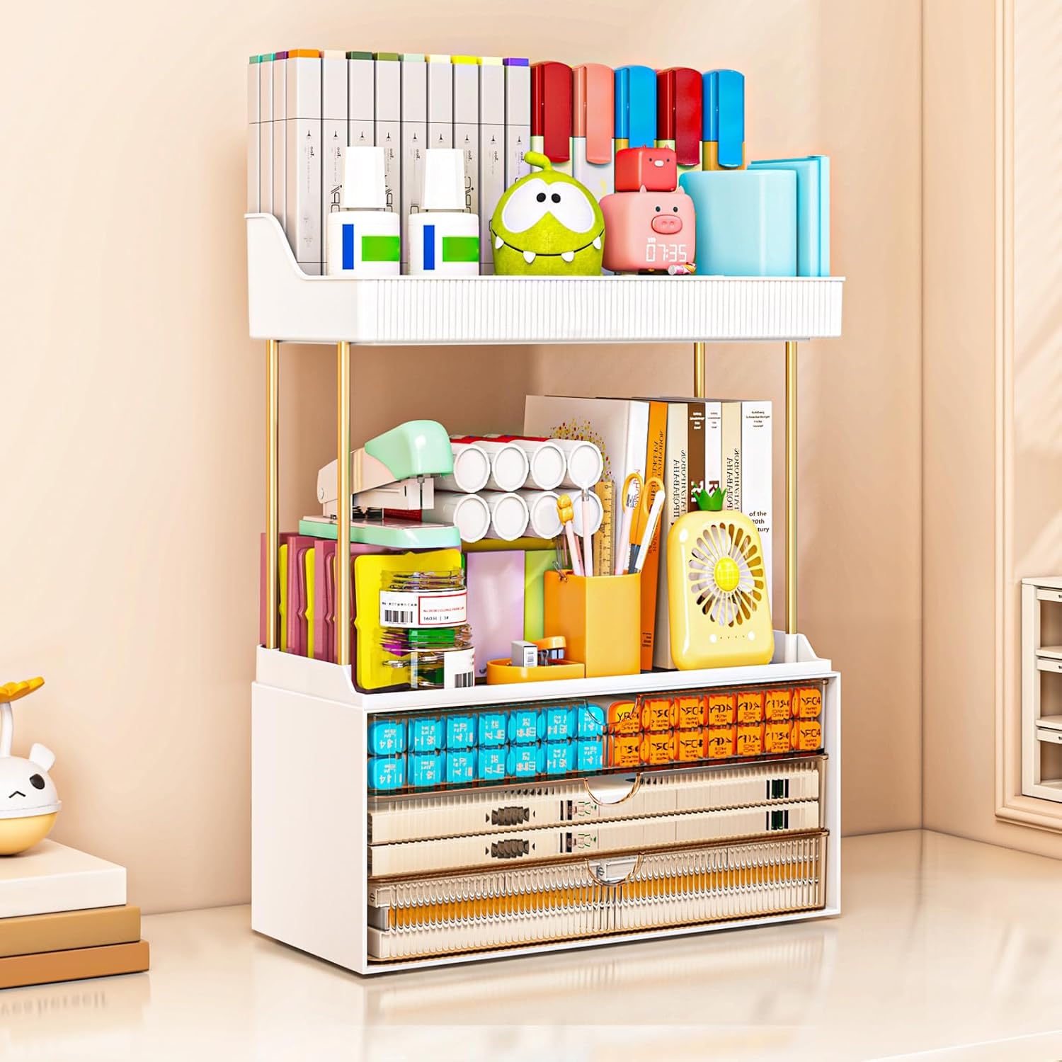 2 Pack Bathroom Organizers and Storage - 3 Drawers 2 Tier Makeup Organizer, Cosmetic Storage Drawer for Dresser Countertop and Bathroom Vanity for Large Skincare, Perfume, Amber