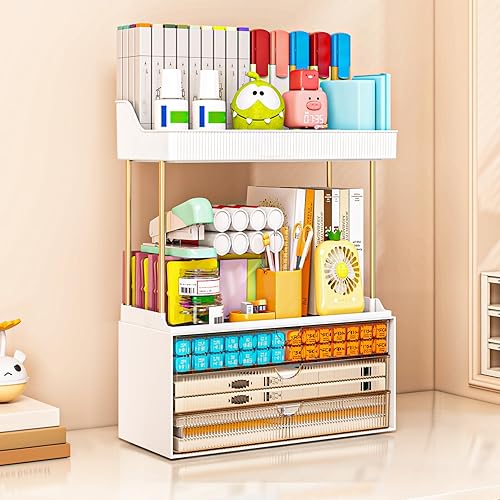 Miniatura 6 de Organizadores y almacenamiento de baño, 3 cajones, organizador de maquillaje de 2 niveles, cajón de almacenamiento de cosméticos para tocador y