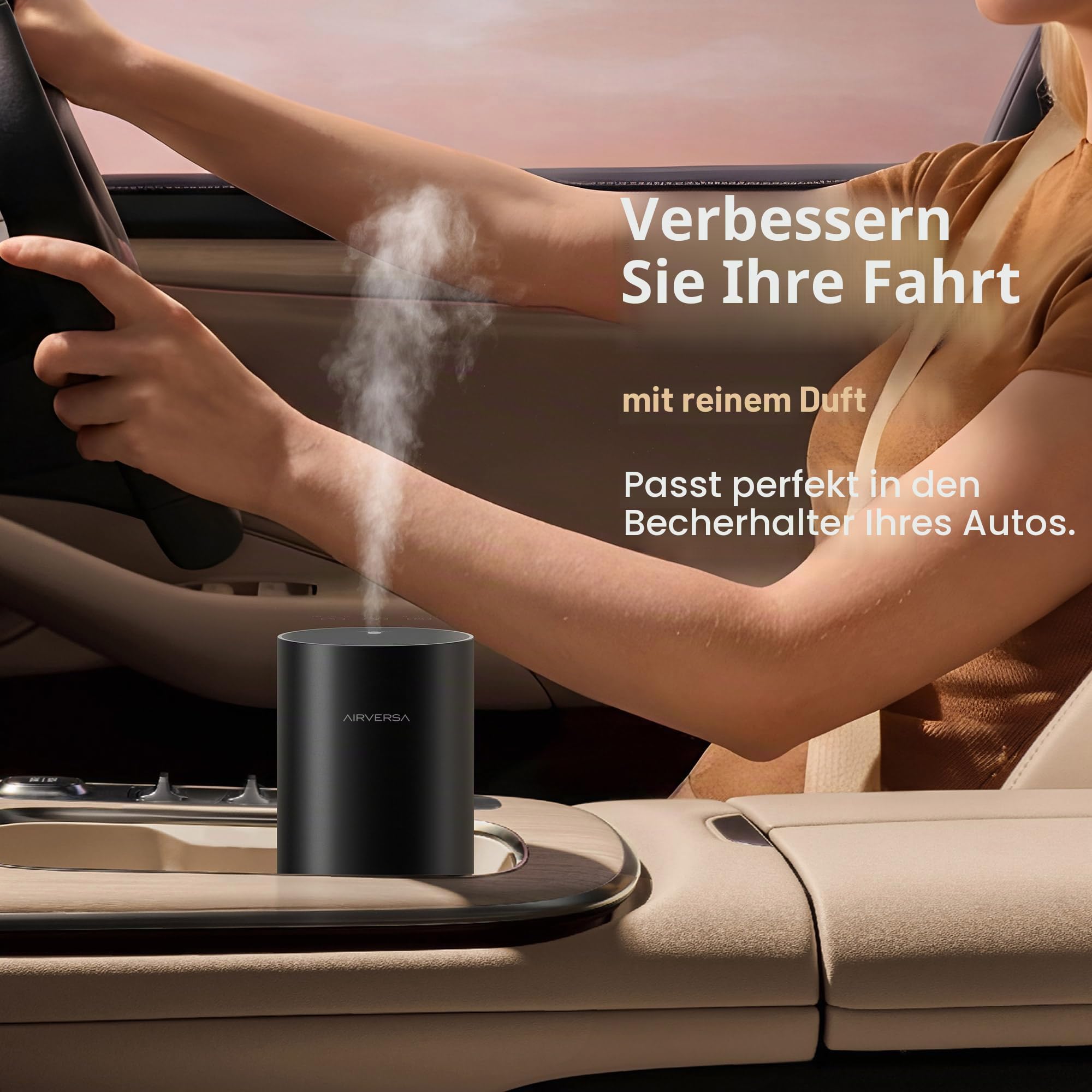 Airversa RD1 Wasserloser Diffuser, kabellos, 100ml - Titanium | Bis zu 60 m² Abdeckung, Buntes Licht, für Büro, Badezimmer, Auto & unterwegs, 3 Timer- & Nebelstufen, Metallgehäuse