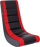 The Crew Furniture Classic Video Rocker Gaming Chair for Kids & Teens - Black/Red PU Faux Leather & Mesh Floor Rocker