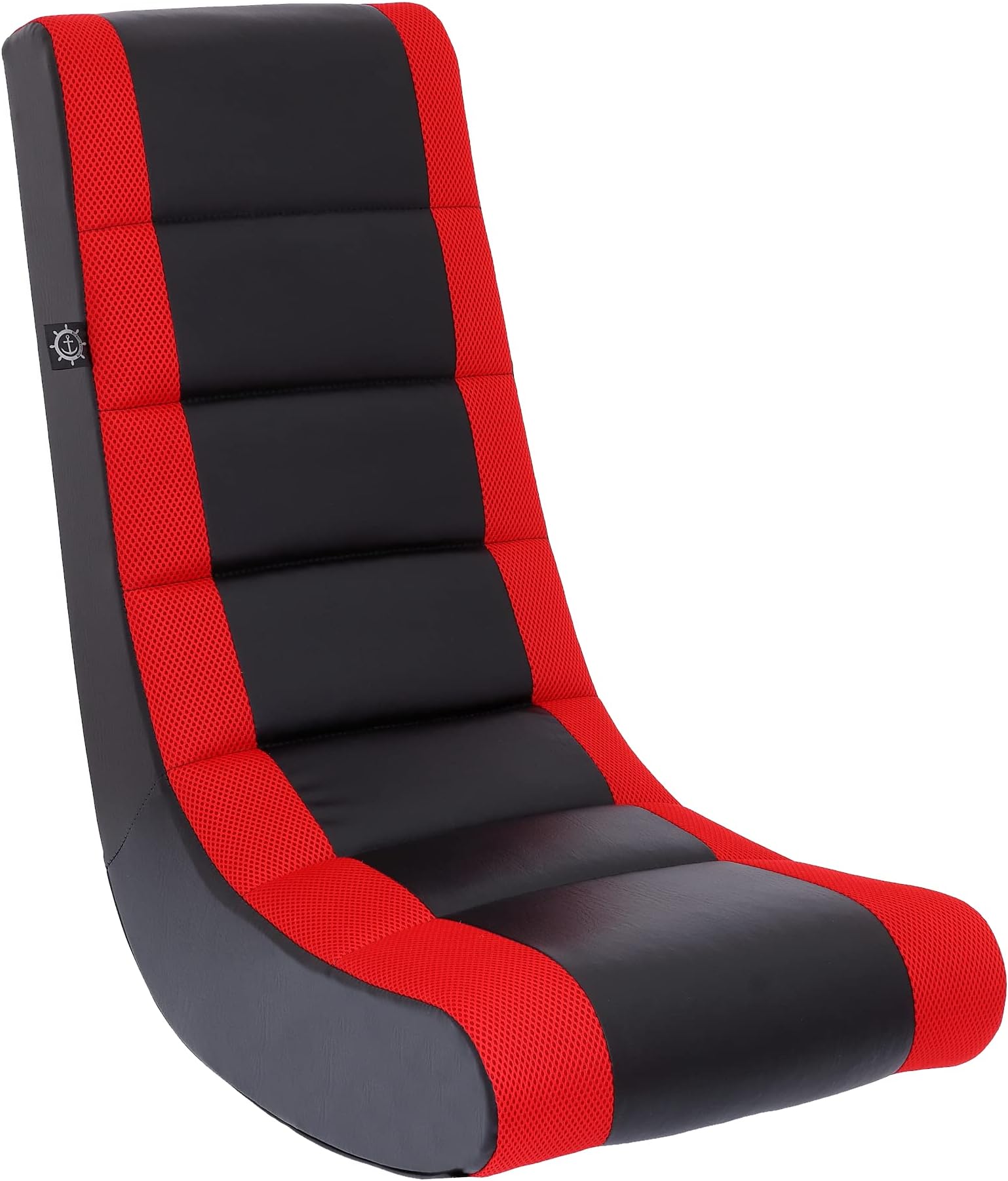 Classic Video Rocker Floor Gaming Chair, for Kids and Teens, PU Faux Leather & Polyester Mesh, Black/Red