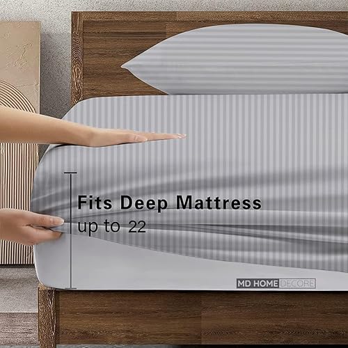 Miniatura 132 de Juego de sábanas de bolsillo extra profundas (4 piezas) 100% algodón egipcio de 400 hilos, bolsillo profundo de 22 pulgadas, sábana bajera ajustable