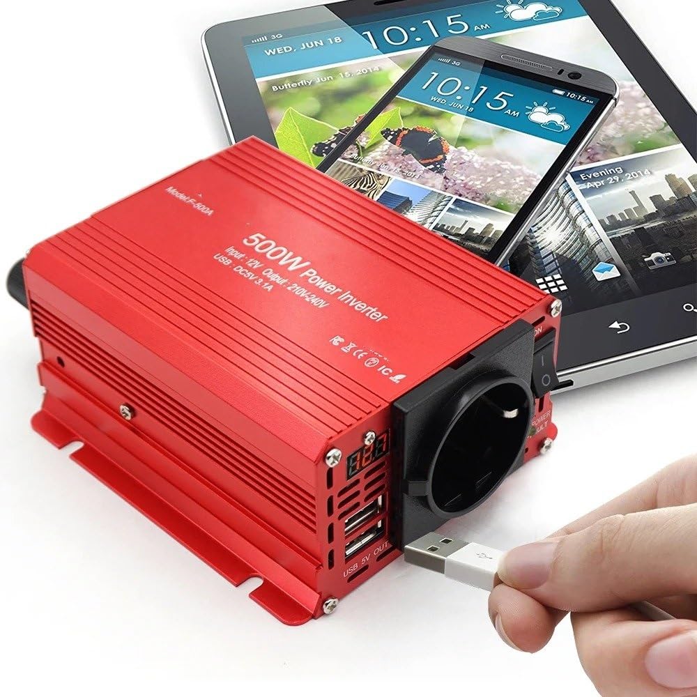 Convertidor Inversor Corriente Inversor De Potencia Inteligente para Coche con Pantalla Digital Única De 12 V A 220 V 500 W