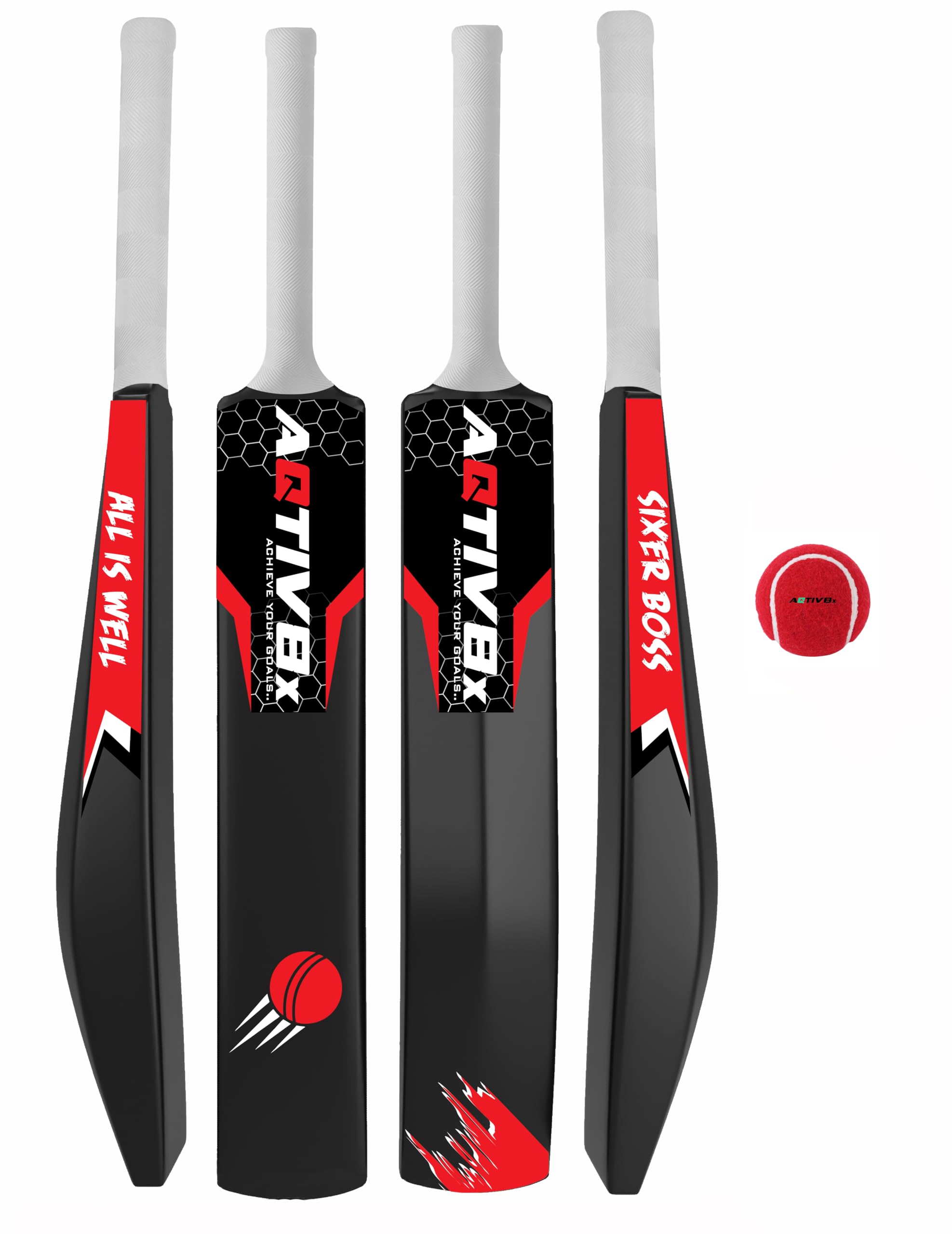 Cricket Set with Red Plastic Bat for Outdoor Sports Tournament, Gully Matches & Practices, Hard Plastic Cricket Kit for Men, Women, Boys & Girls-image-8