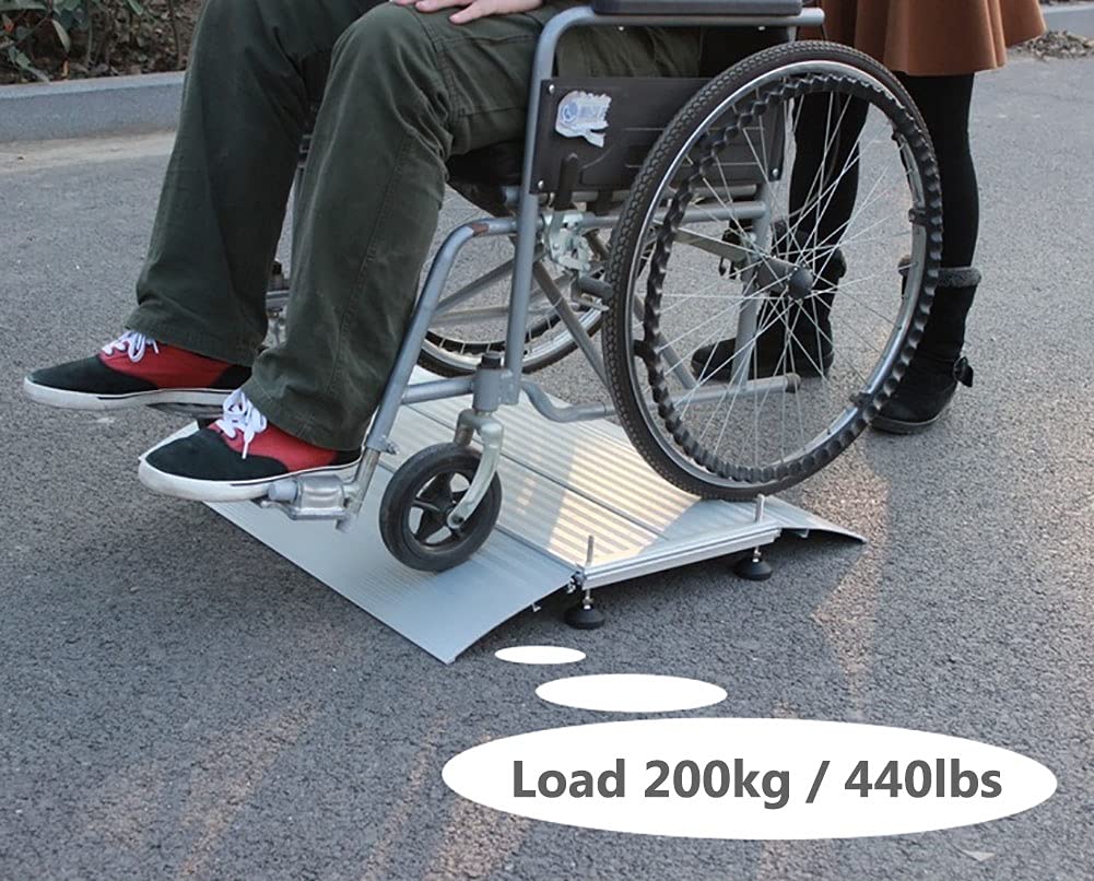 Aluminiowa rampa do wózków inwalidzkich na drzwi, przenośna rampa antypoślizgowa, regulowana rampa progowa do drzwi mostowych, obciążenie 200 kg (kolor: 70 x 74 x 6 cm)