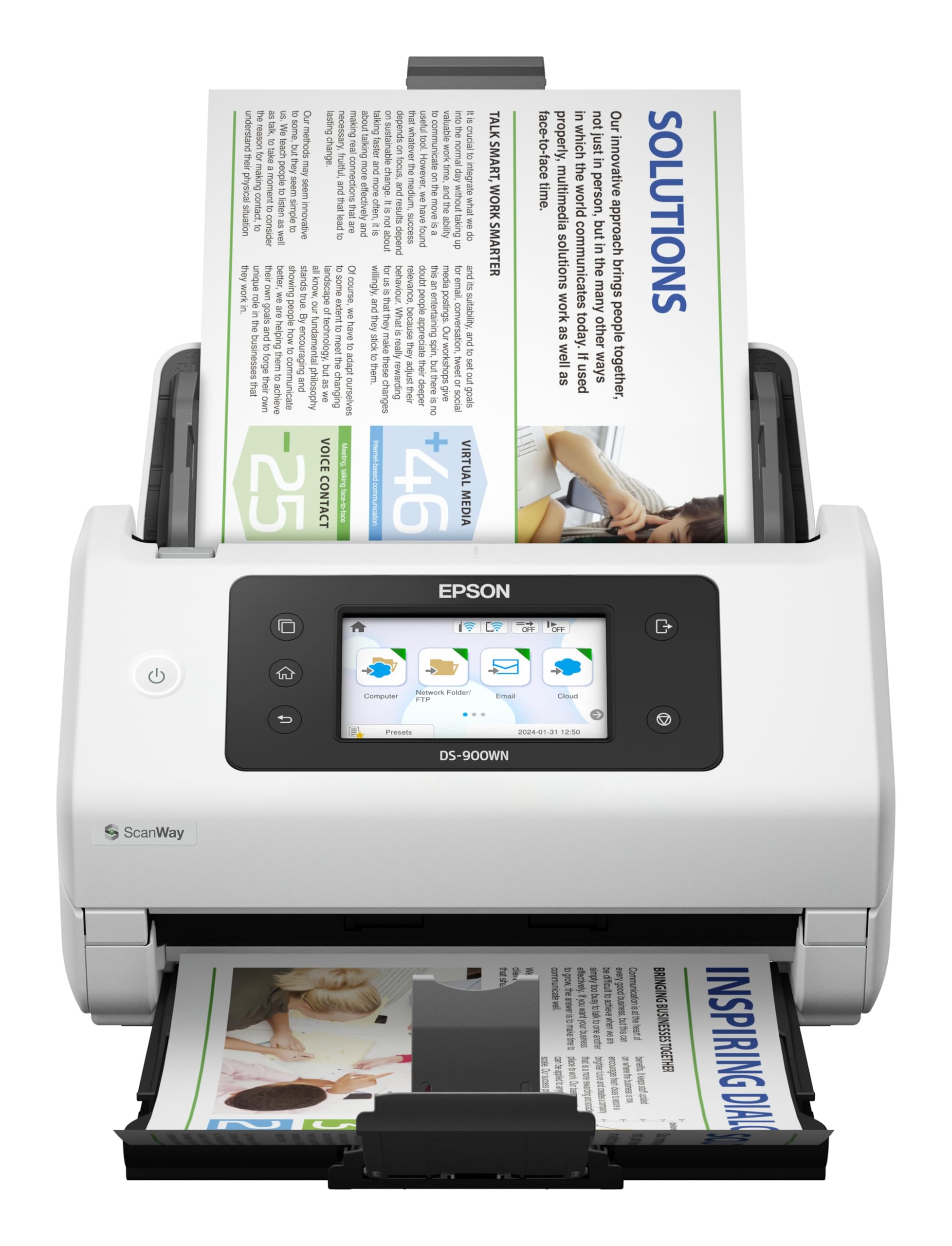 Epson Workforce DS-900WN - Dokumentenscanner - Duplex - A4/Legal - 600 DPI x 600 DPI - bis zu 70 Seiten/Min. (einfarbig) / bis zu 70 Seiten/Min. (Farbe) - USB 3.2 Gen 1x1, Giga