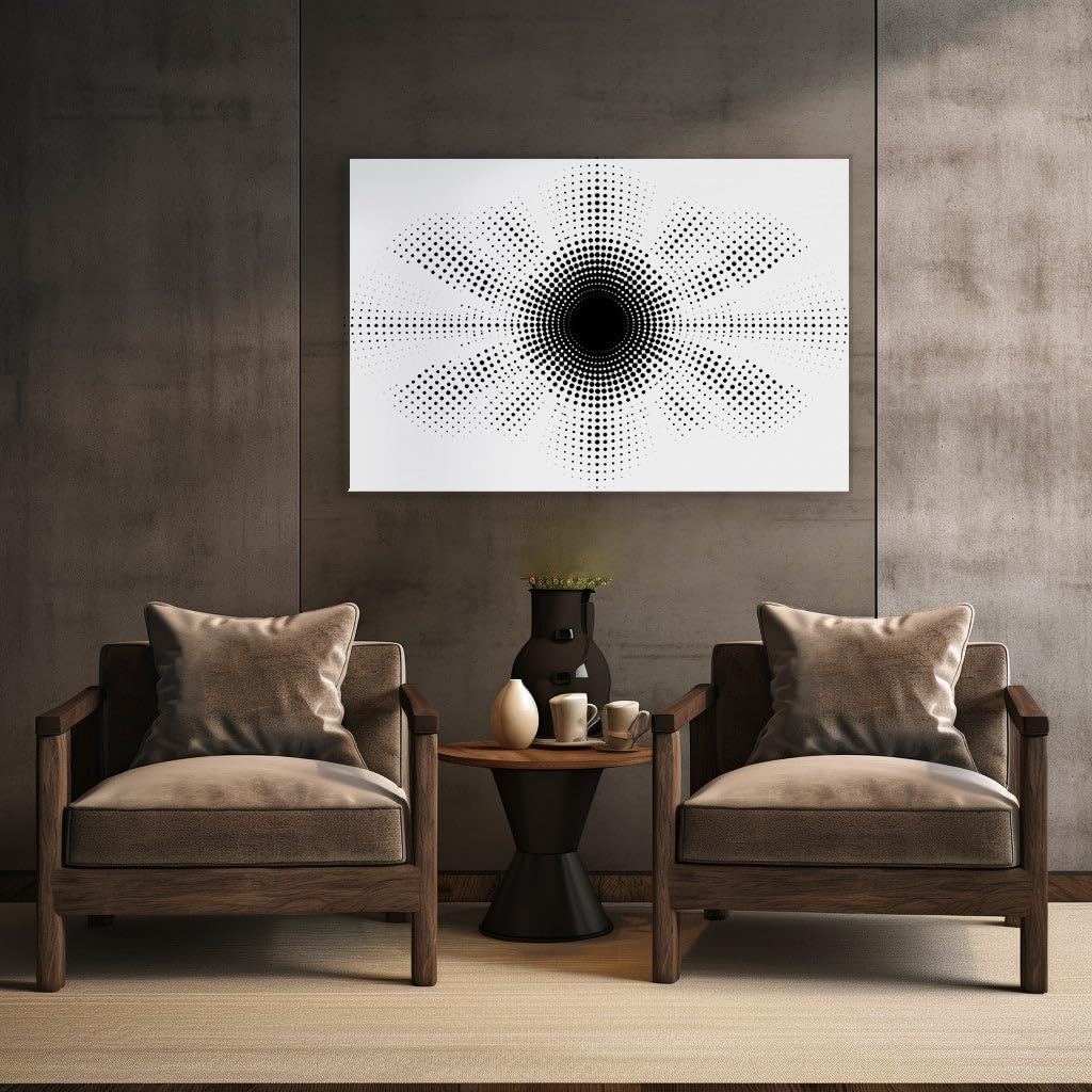 Canvas for Living Room. Radiant Elegance in Simplicity - The Mesmerizing Sun Pattern of Black Dots, 27 x 18 inch Canvas Wall Art - Contemporary Masterpieces - Modern Home Decor