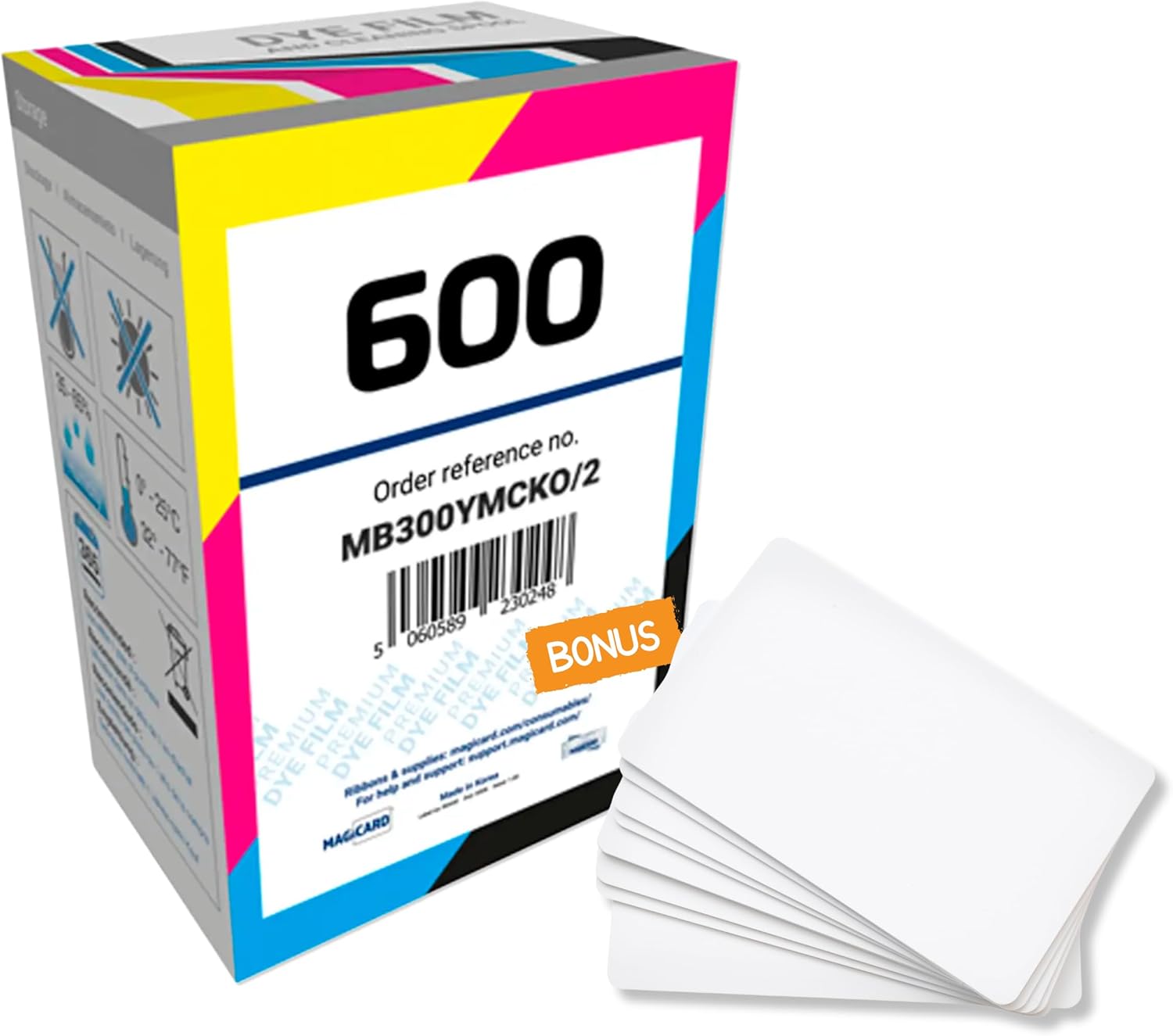 Magicard MB300YMCKO/2 Color Ribbon - 300 Prints Full Color YMCKO Dye Film for Magicard 600 ID Badge Printers - Authentic OEM MB300YMCKO Ribbon with 10 PVC Cards by Specialist ID