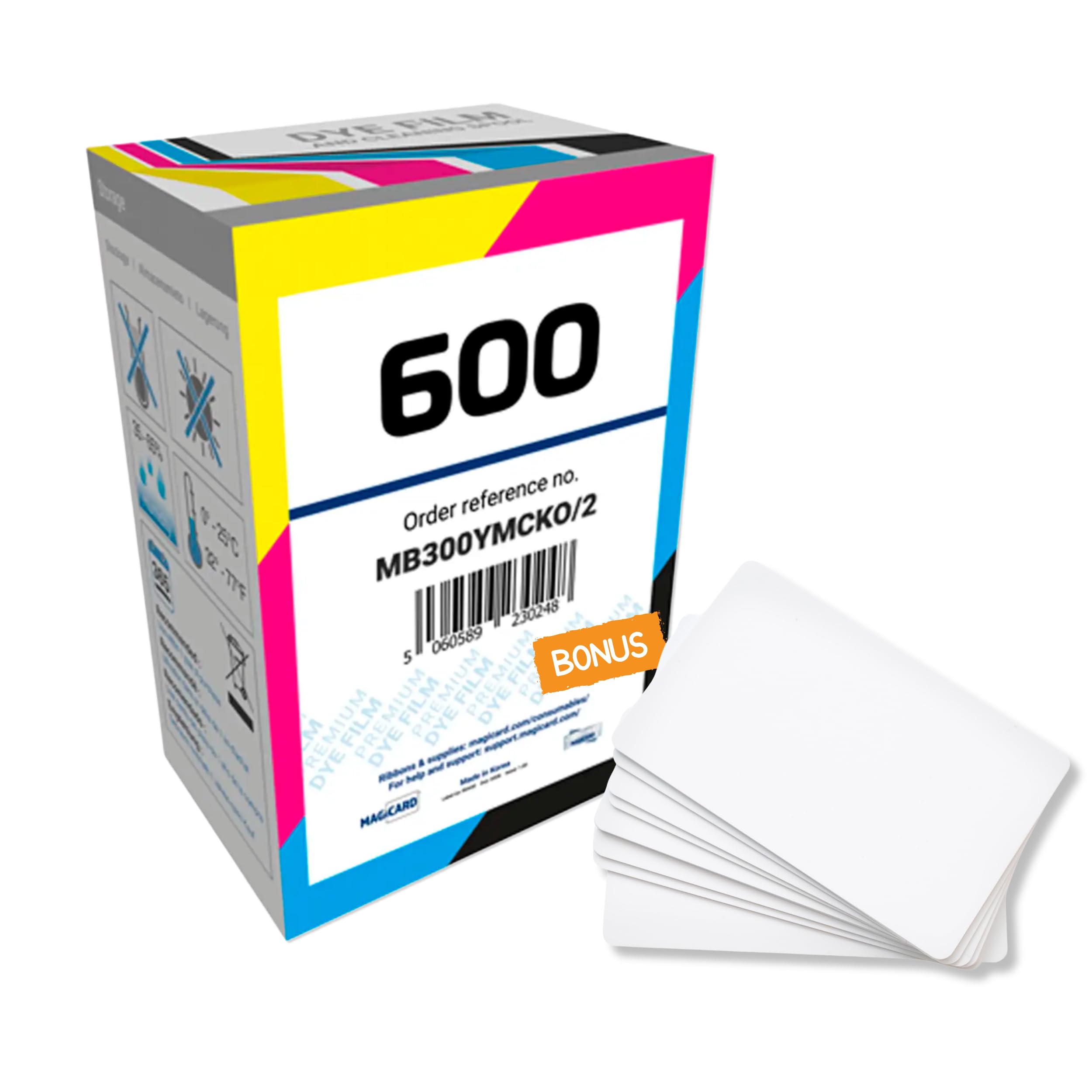 Magicard MB300YMCKO/2 Color Ribbon - 300 Prints Full Color YMCKO Dye Film for Magicard 600 ID Badge Printers - Authentic OEM MB300YMCKO Ribbon with 10 PVC Cards by Specialist ID