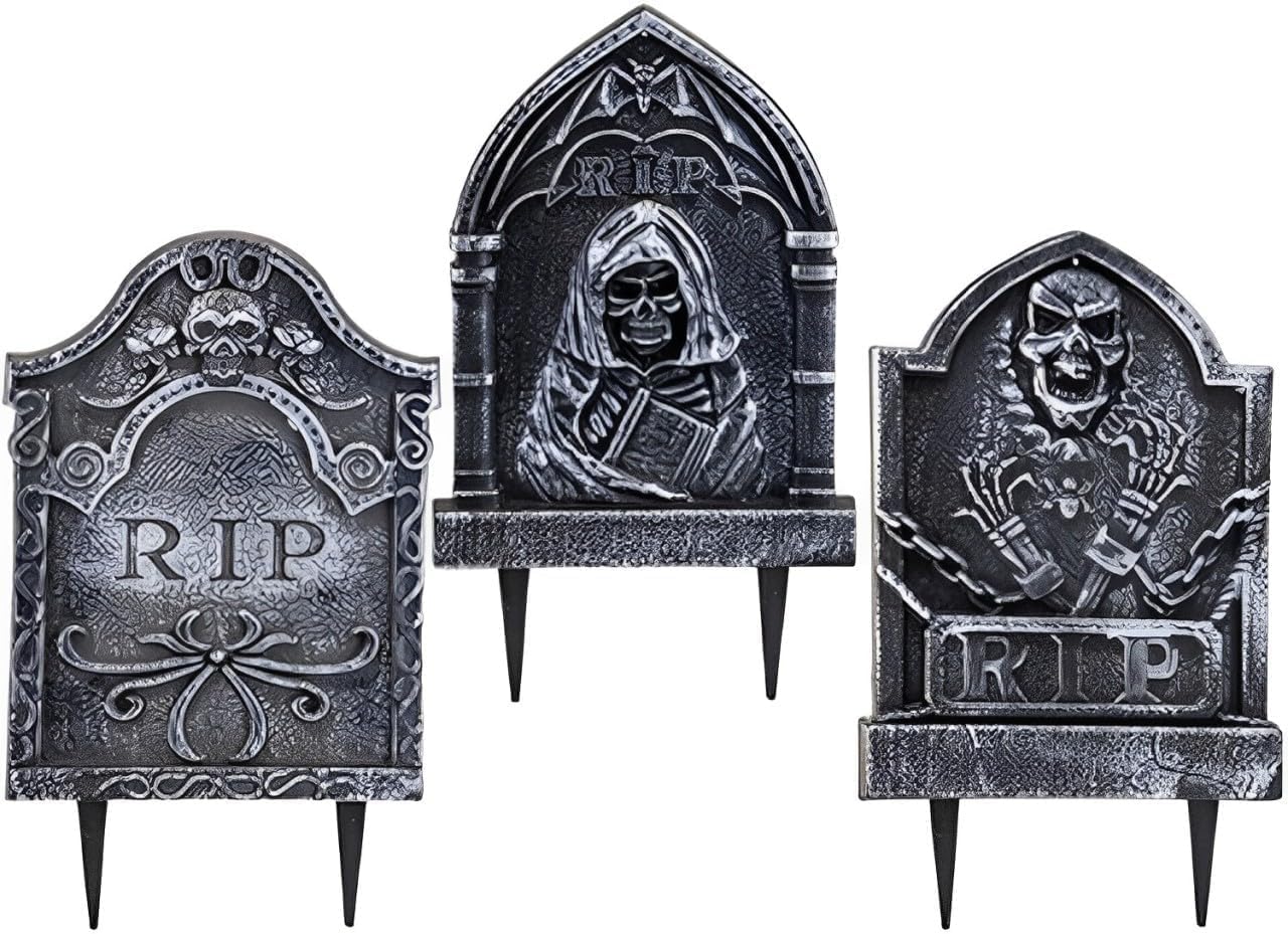 Quickdraw Grey 1 X Plastic Halloween Tombstone Garden Graveyard Gravestones Decorations Spooky Scene Party Prop Decor 41Cm