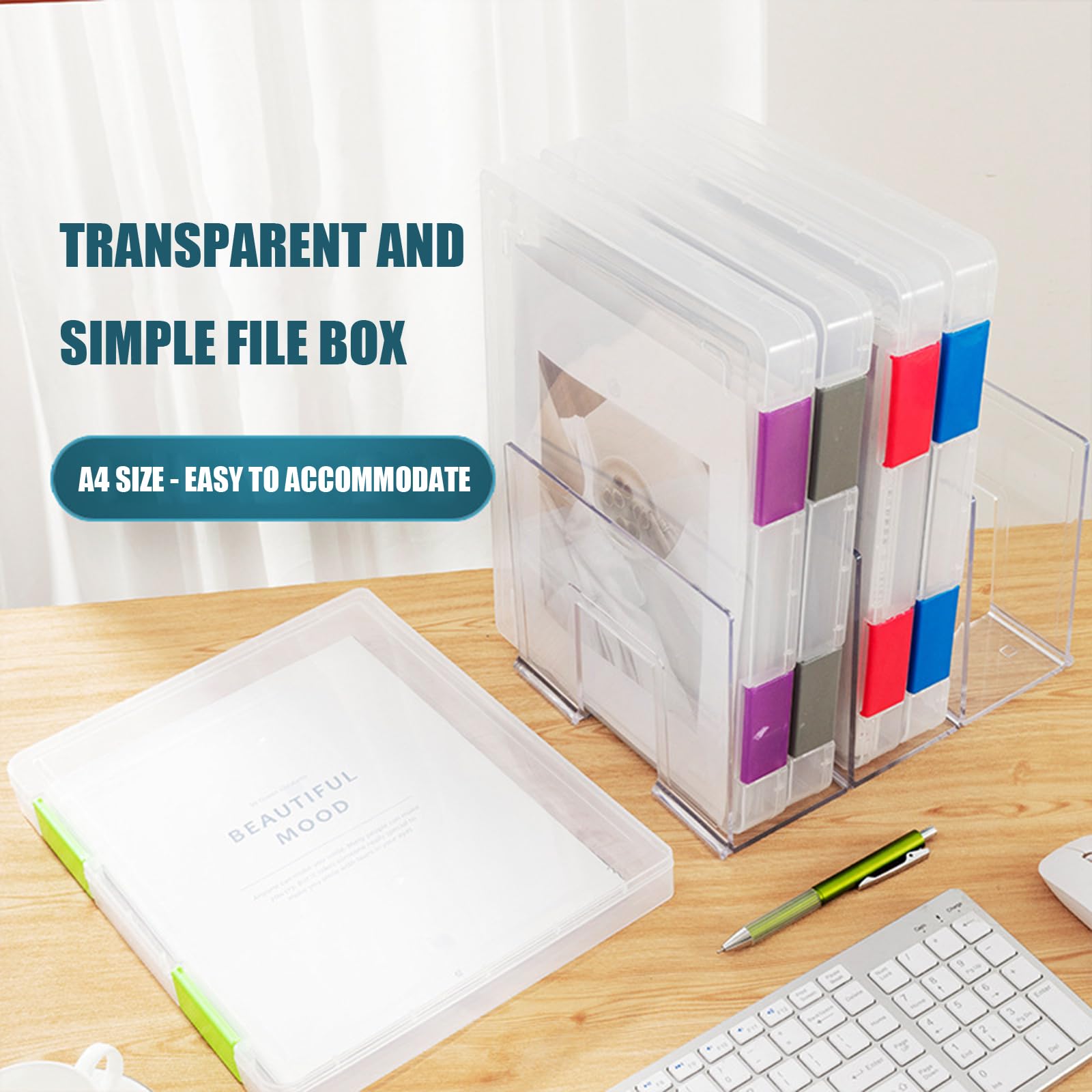 6 scatole trasparenti per documenti con due chiusure di fissaggio, per casa, scuola, ufficio