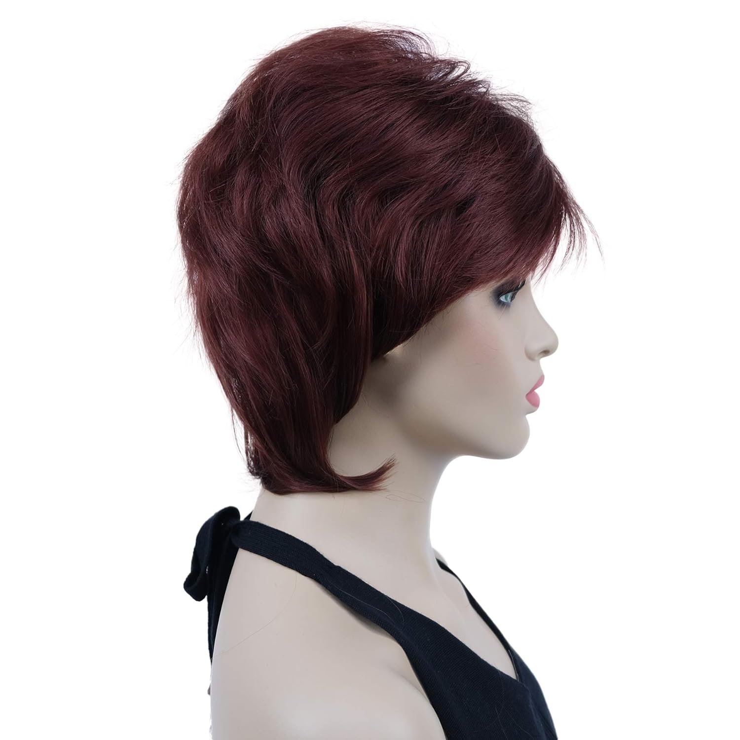 Lydell 6" Short Straight Layered Hair Full Synthetic Wig (131 Burgundy Red)