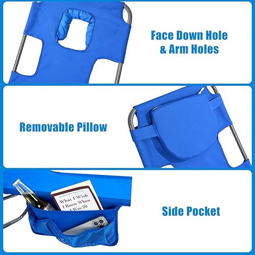 Miniatura 5 de daystar SunnyFeel Silla de Lounge de Playa, Sillas Reclinables de Playa con Mochila Planas hacia Abajo, Silla de Bronceado Cara hacia Abajo, Sillas