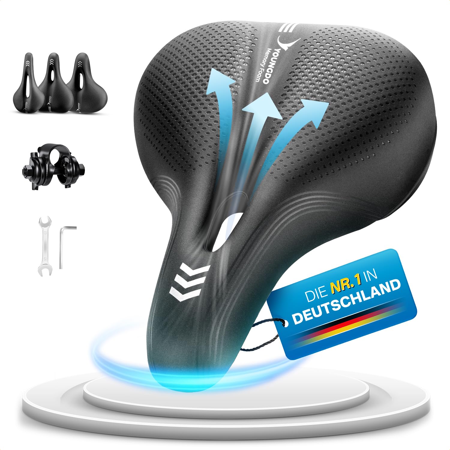 YOUNGDO Bicycle Saddle, Comfortable  Ergonomic Bicycle Saddle, Improved Waterproof, Memory Foam, Breathable, Shock Absorbing, for Men and Women | Verbesserte Wasserdichtigkeit, Memory-Foam, Atmungsaktiv, Stoßdämpfend, für Herren  Damen