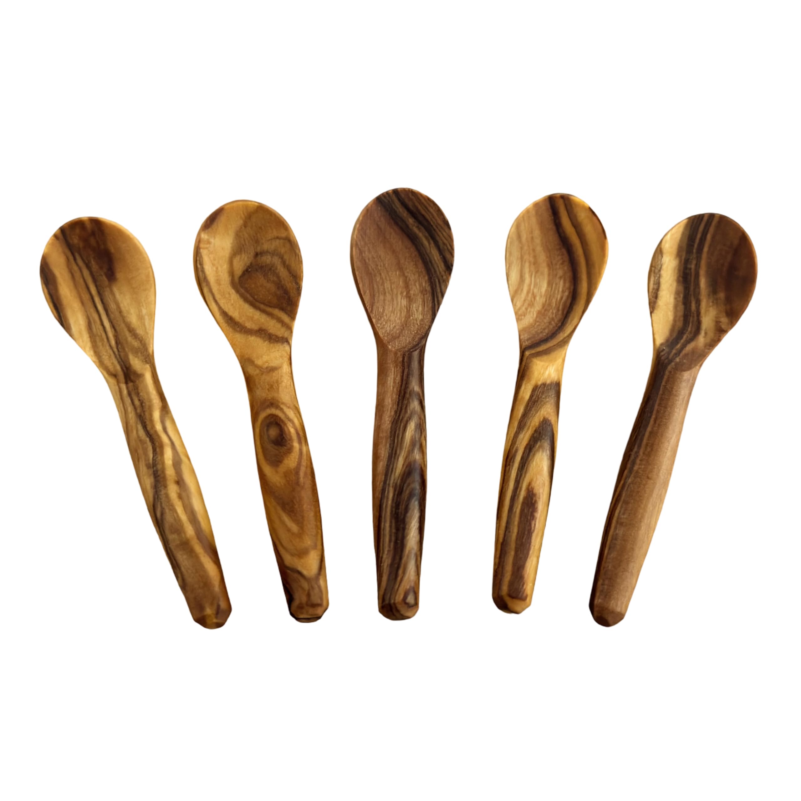 Mini-Löffel „Piccolo“ 7  cm aus Olivenholz – handgefertigte Dosier-, Salz- & Gewürzlöffel | nachhaltig & natürlich. 1 Set mit 5 Löffeln.