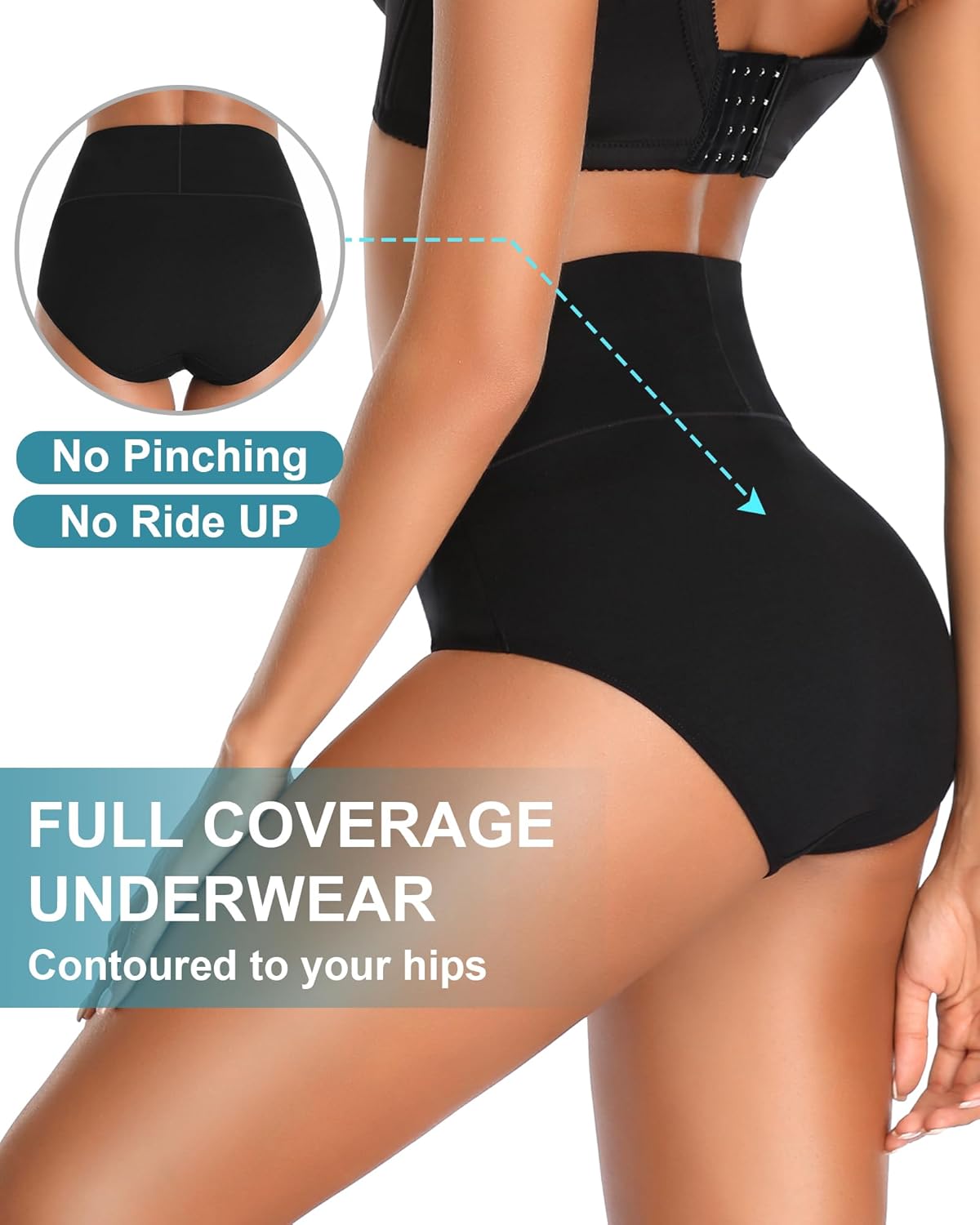 OUENZ Womens Underwear Cotton High Waisted Panties Full Coverage Postpartum Briefs Soft Stretch Ladies Underpants Multi Pack - Image 3