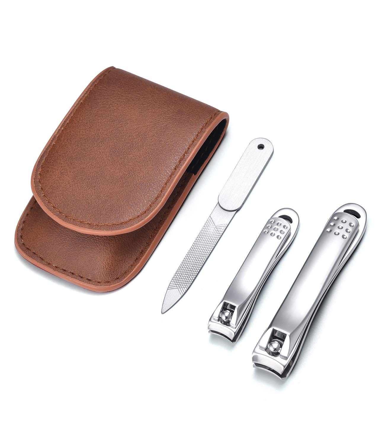 Nail Clipper Set - Stainless Steel Fingernail Clippers Toenail Curved Blades Nail Cutter and Nail File w PU