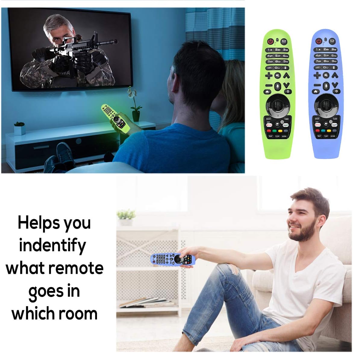 NANTING 2Pcs Upgraded Protective Cover for LG AN-MR600 / LG AN-MR650 / AN-MR18BA / AN-MR19BA Remote Control Case for LG Smart TV, Silicone Case Anti Drop/Slip/Scratch/Dust/Water (Green+Blue)