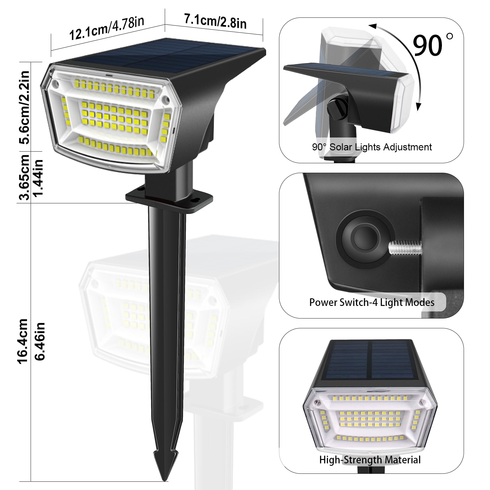 EXTRASTAR Faretti Solari da Esterno, 4 Pezzi 59 LED Luci Solare da Giardino, 4 Modalità Illuminazione Giardino Solare IP65 Impermeabile per Cortile, Patio, Alberi, Vialetto (6500K Bianco Freddo)