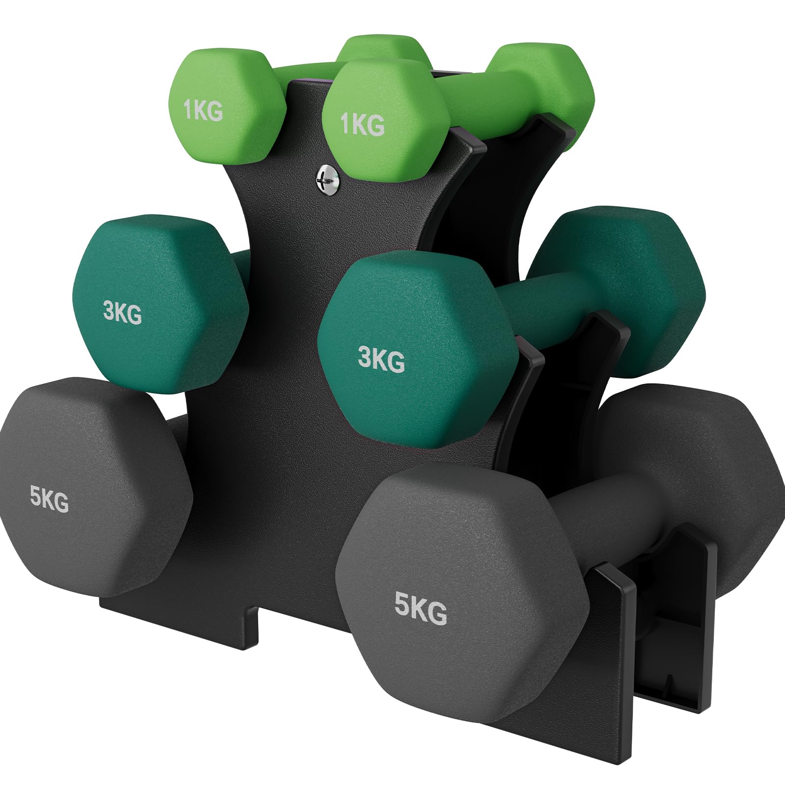 Dripex Weight Dumbbell Set with Storage Stand, Hand Weights Set for Women and Men, Dumbbells for Home Gym Fitness | Pair of 1kg, 2kg, 3kg-Grass Green