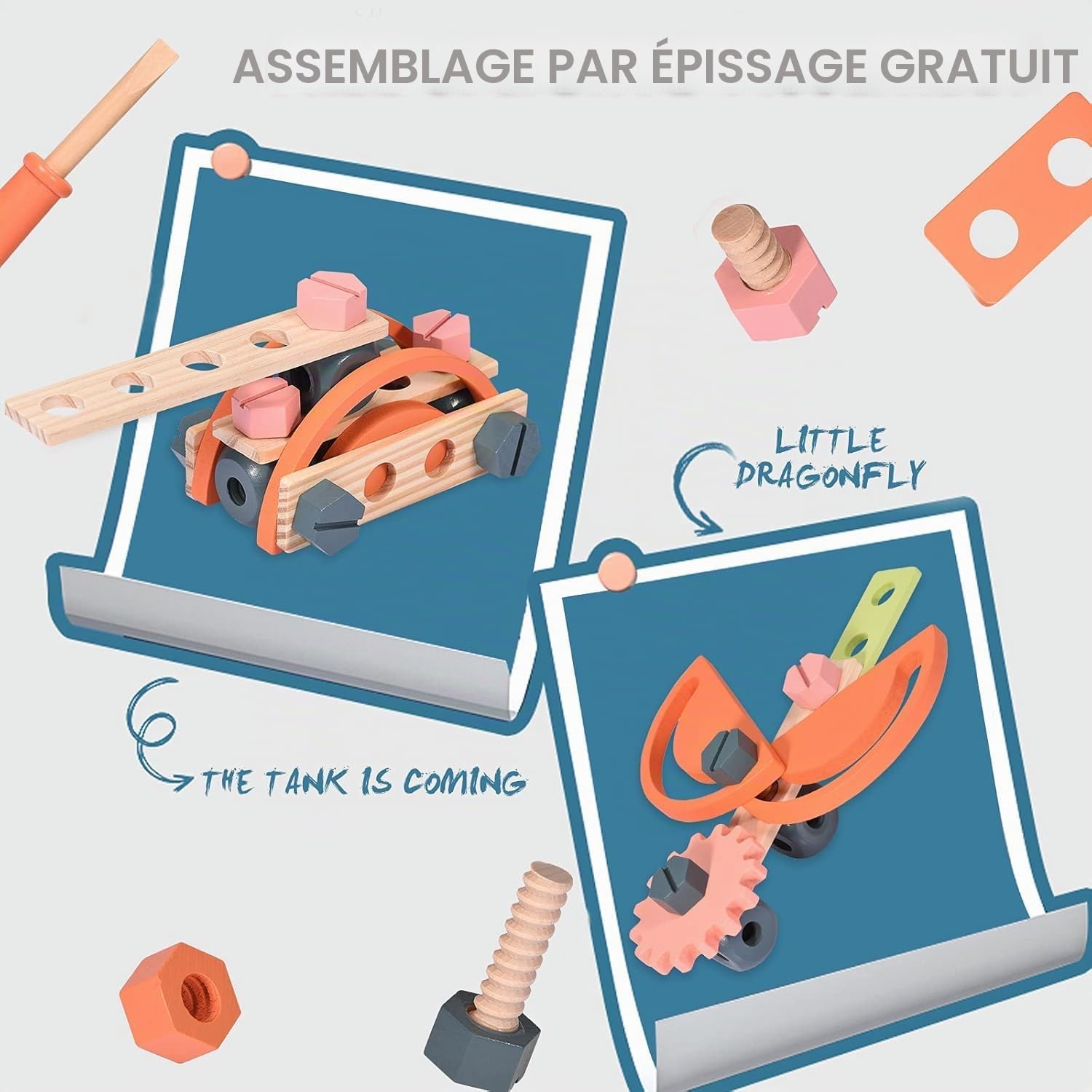 Établi en Bois pour Enfants, Outils de Jeu Banc à Outils en Bois Multifonction Maintenance des simulations Tableau d'outils de démontage des vis et écrous pour Les 3 Ans et Plus