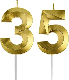 Gold 35th & 53rd Birthday Candles,Gold Number 35 53 Cake Topper for Birthday Decorations Party Decoration