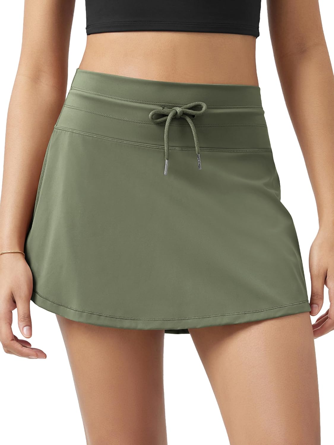 ODODOS Women's Drawstring Tie Skirts Built-in Shorts Athletic Golf Tennis Skorts with Ball Pocket