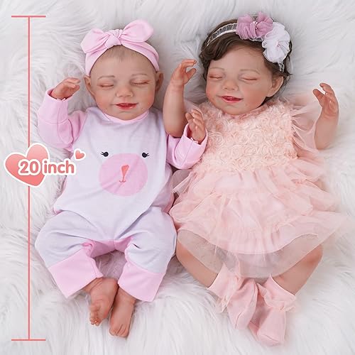 Miniatura 2 de BABESIDE 2 muñecas de bebé Reborn de la vida real, Olivia de cuerpo suave, realista, recién nacida durmiendo con accesorios de juguete, juego de