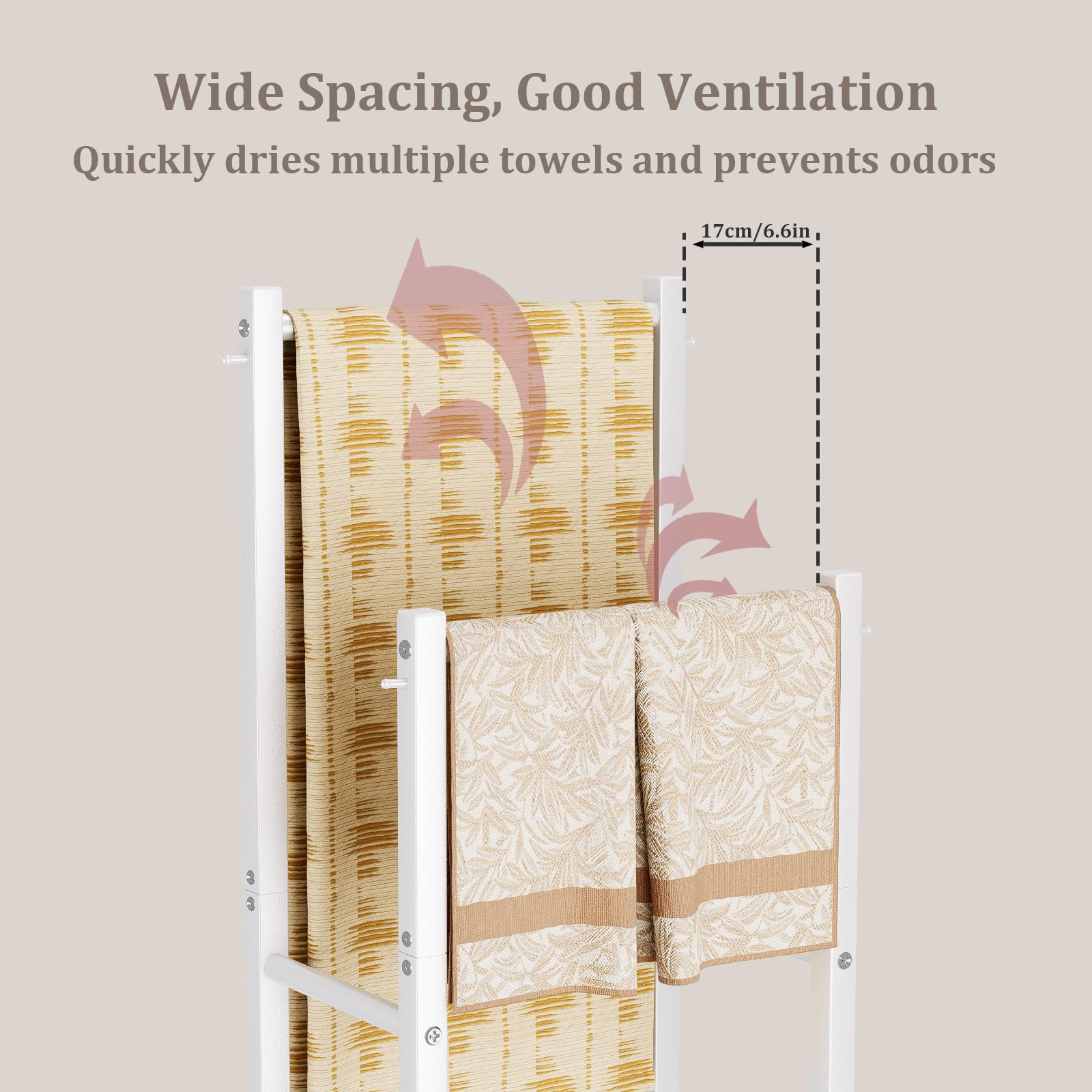 Yawinhe Portasciugamani da Terra, Porta Asciugamani Bagno con 2 Bracci, Accessori da Bagno,Organizzatore per Asciugamani, Coperte, Vestiti, 39x26x80cm, Bianco, SMJ002W-