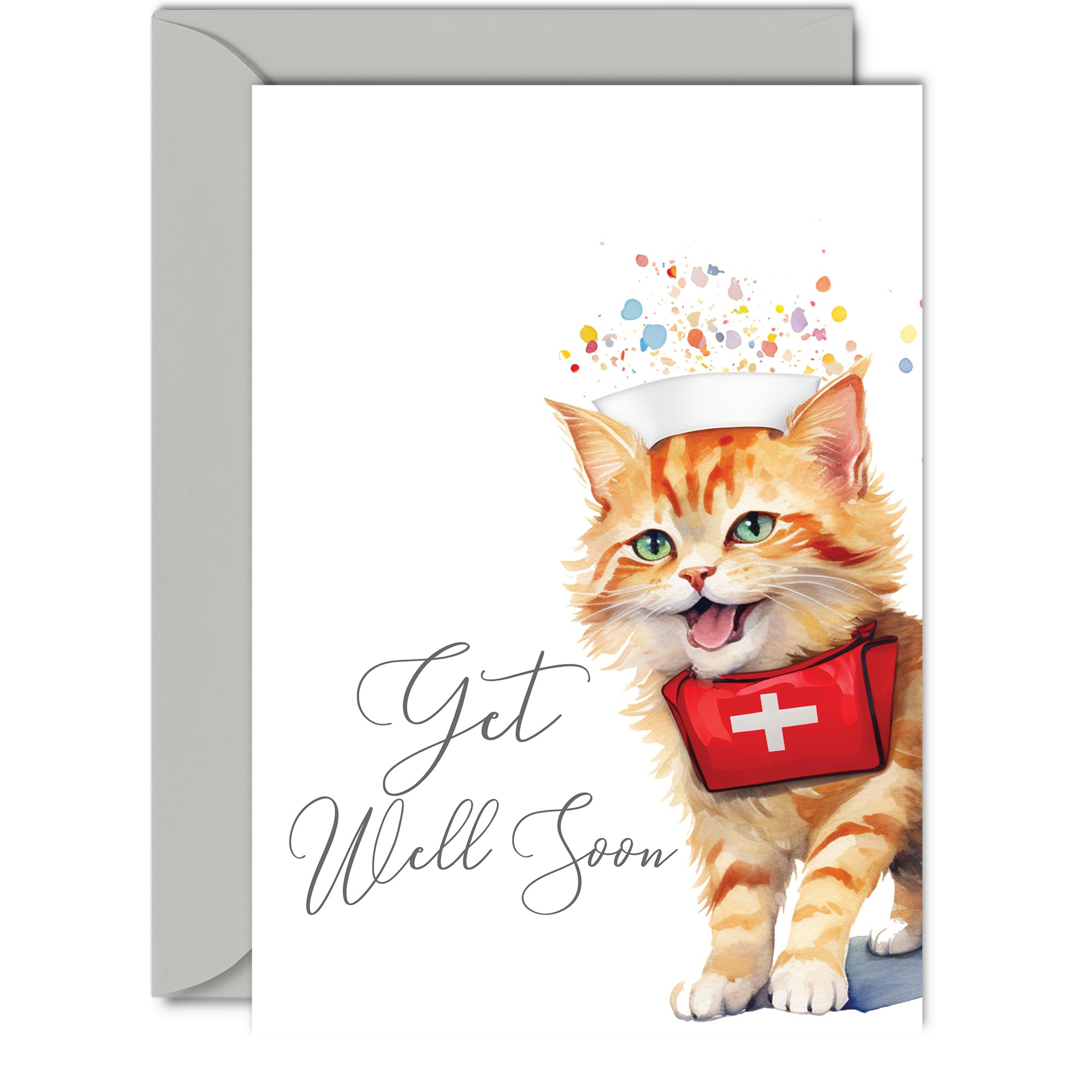 Get Well Soon Cards for Women - Cat Kitten - Get Well Cards for Men, Speedy Recovery Card, A5 Greeting Cards for Brother Sister Mum Dad Auntie Uncle Colleague Best Friend