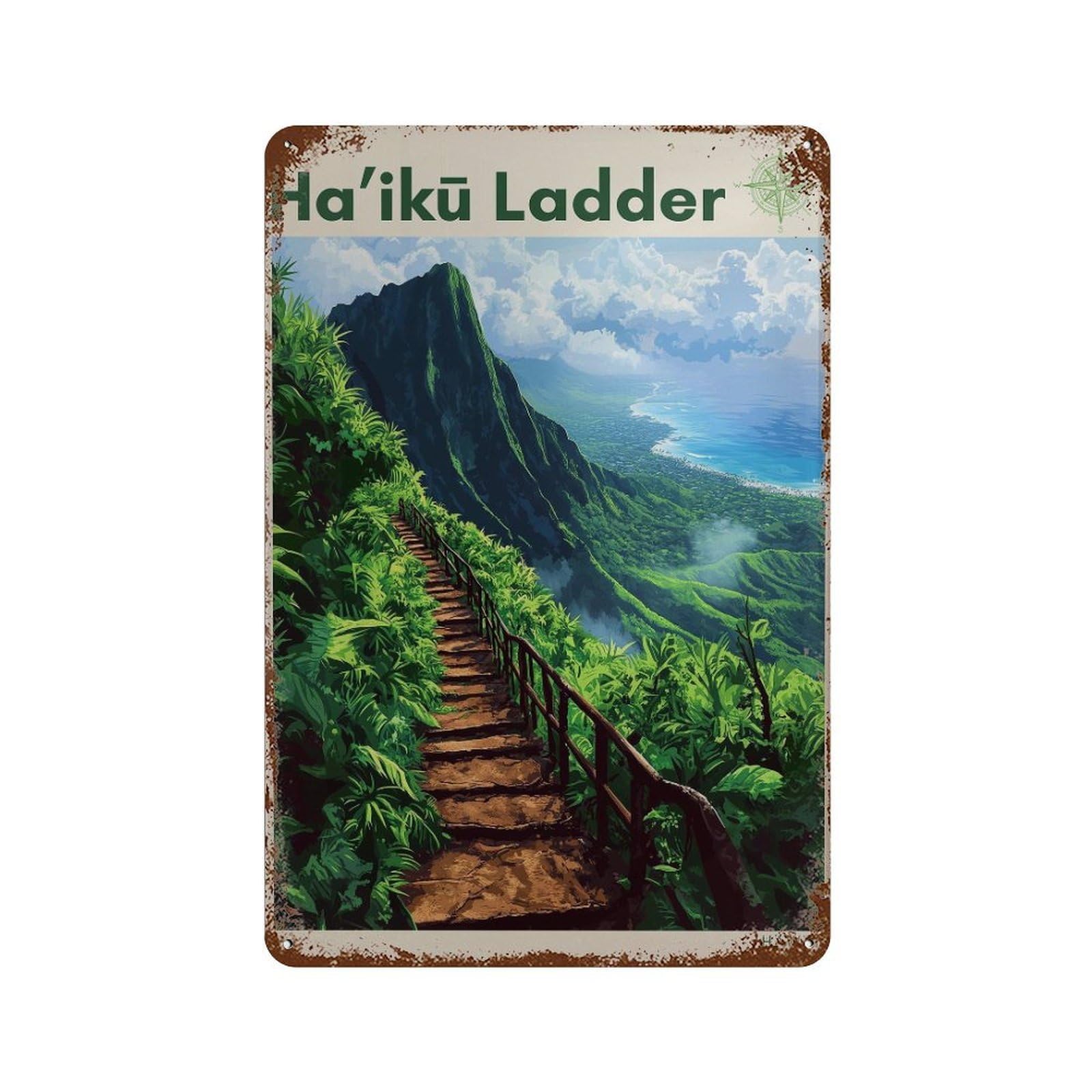 xiaoxiaoshen Hawaii Travel Oahu Stairway to Heaven Wall Decor Art Metal Tin Poster Modern Home Decor Art Home Bar Shop Decorations Vintage Sign 30x20cm