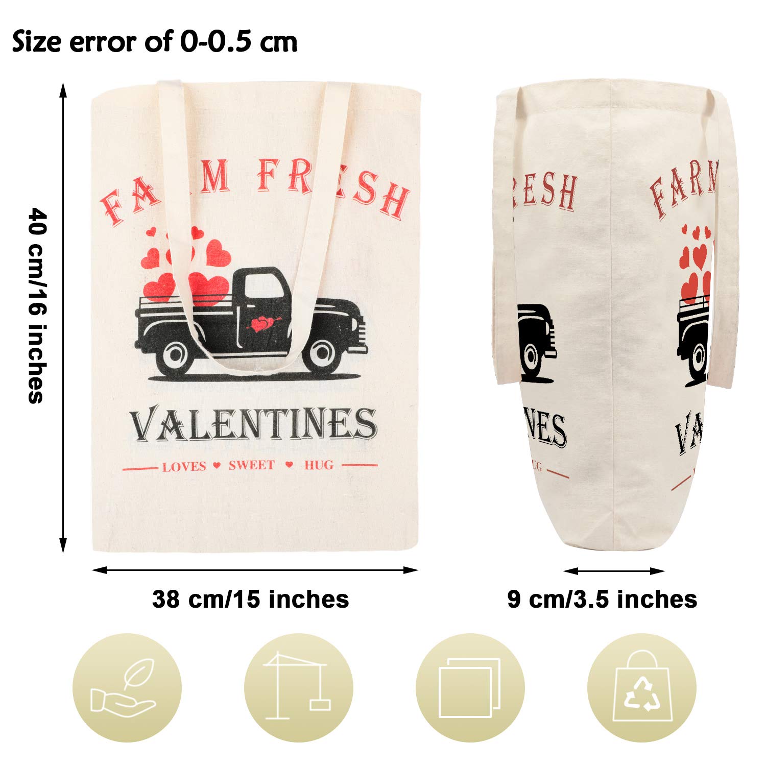 Weewooday 2 Pieces Valentine's Day Tote Bags Tote Bags Sacks Bag Reusable Canvas Tote Shoulder Bag Shopping Bag Handbag for Valentine's Day Party Grocery Shopping Market (Farm Fresh)