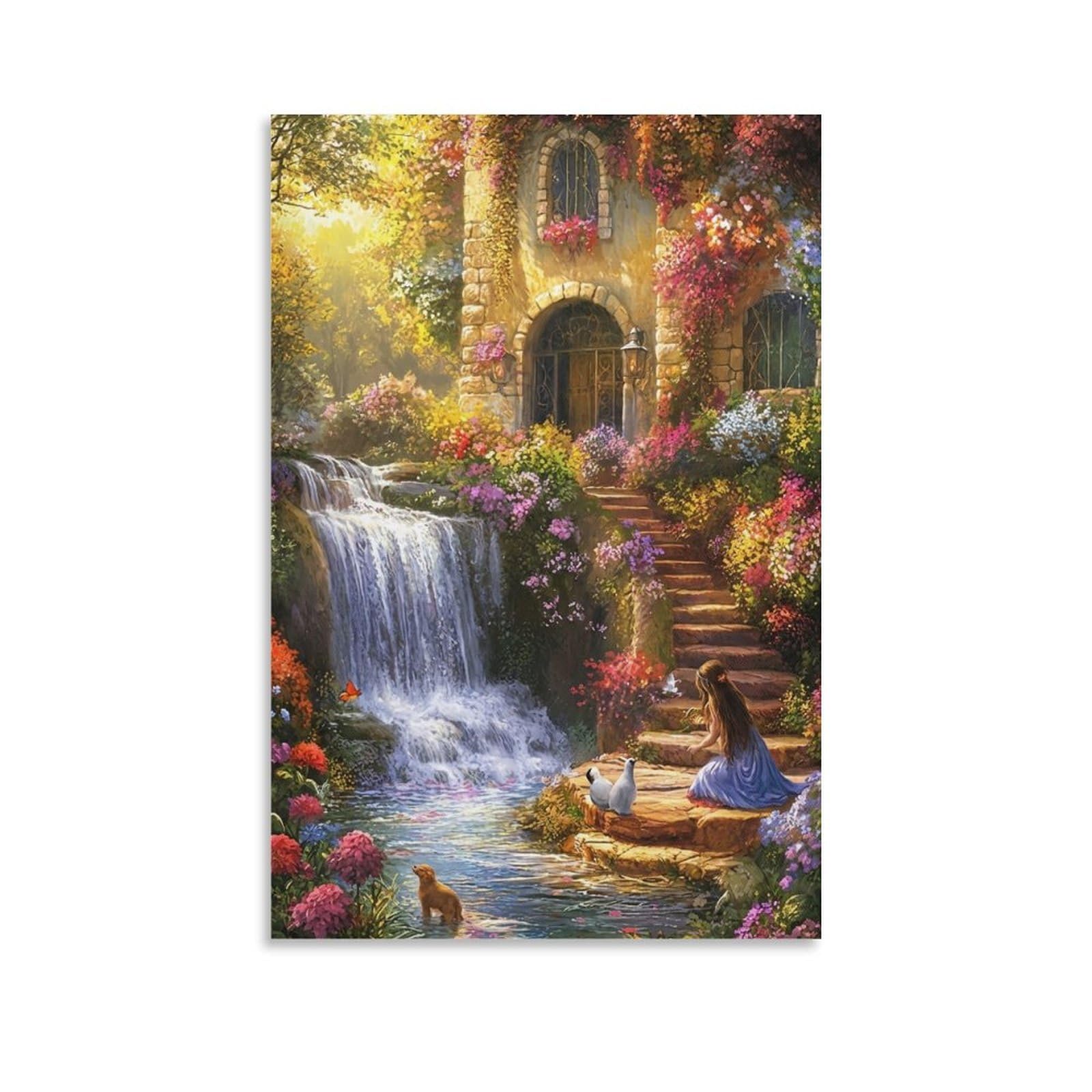 DHBANEIOK Fantasy Cottage Garden Poster Artwork Giclee Canvas Prints Modern Canvas Wall Art Picture Wall Hanging for Home Decorations 20x30inch(50x75cm)