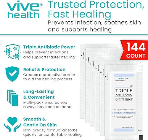 Miniatura 2 de ViveCare Triple Antibiótico Ungüento - Crema antibacteriana tópica para curar y tratar infecciones - Suministros de botiquín de primeros auxilios,