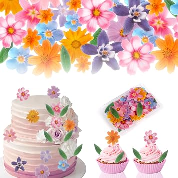 60Pcs Edible Flowers Cake Decorations Flowers & Leaves Cupcake Toppers