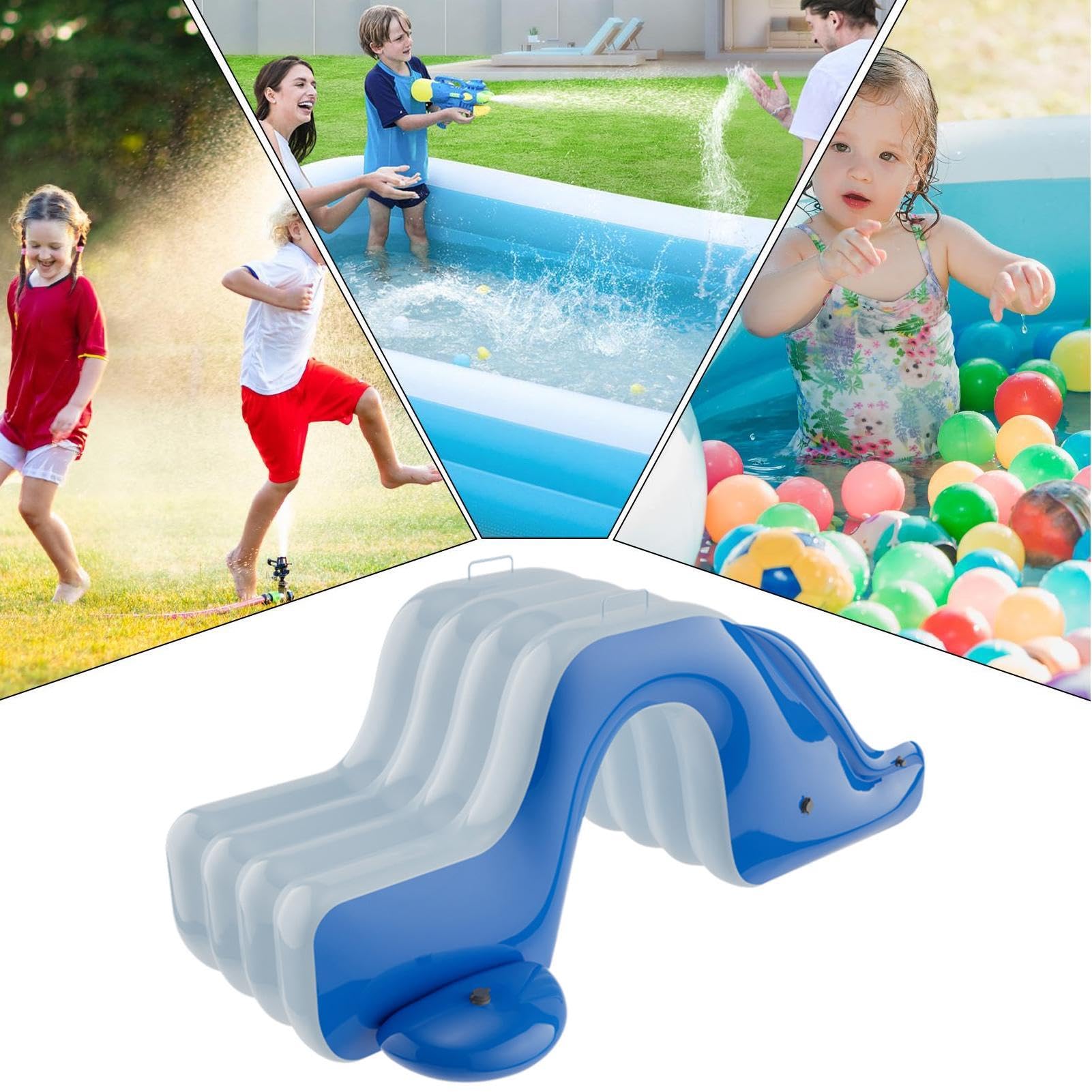 Wasserrutsche Aufblasbar für Kinder, Blow Up Pool Rutsche, PVC, Belastbar bis 50kg, Anti-Rutsch Oberfläche, Einfacher Aufbau, für Pool, Garten, Terrasse, Outdoor Wasser Spielzeug (175x105x75cm)