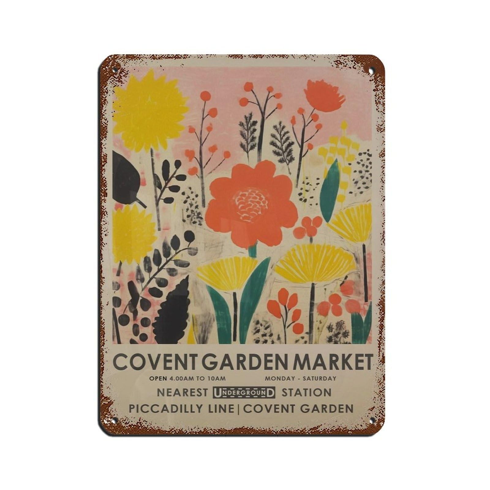 Covent Garden Flower Market,vintage Botanical Art (3) Tin Sign Vintage Metal Pub Club Cafe Bar Home Wall Art Decoration Poster Retro 12x16inch(30x40cm)