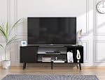Yusong TV Stand for 55/65 inch TV, Mid Century Modern TV Console Table, Media Entertainment Center with Storage for Living Room Bedroom, Wood TV Cabinet, Oak Black