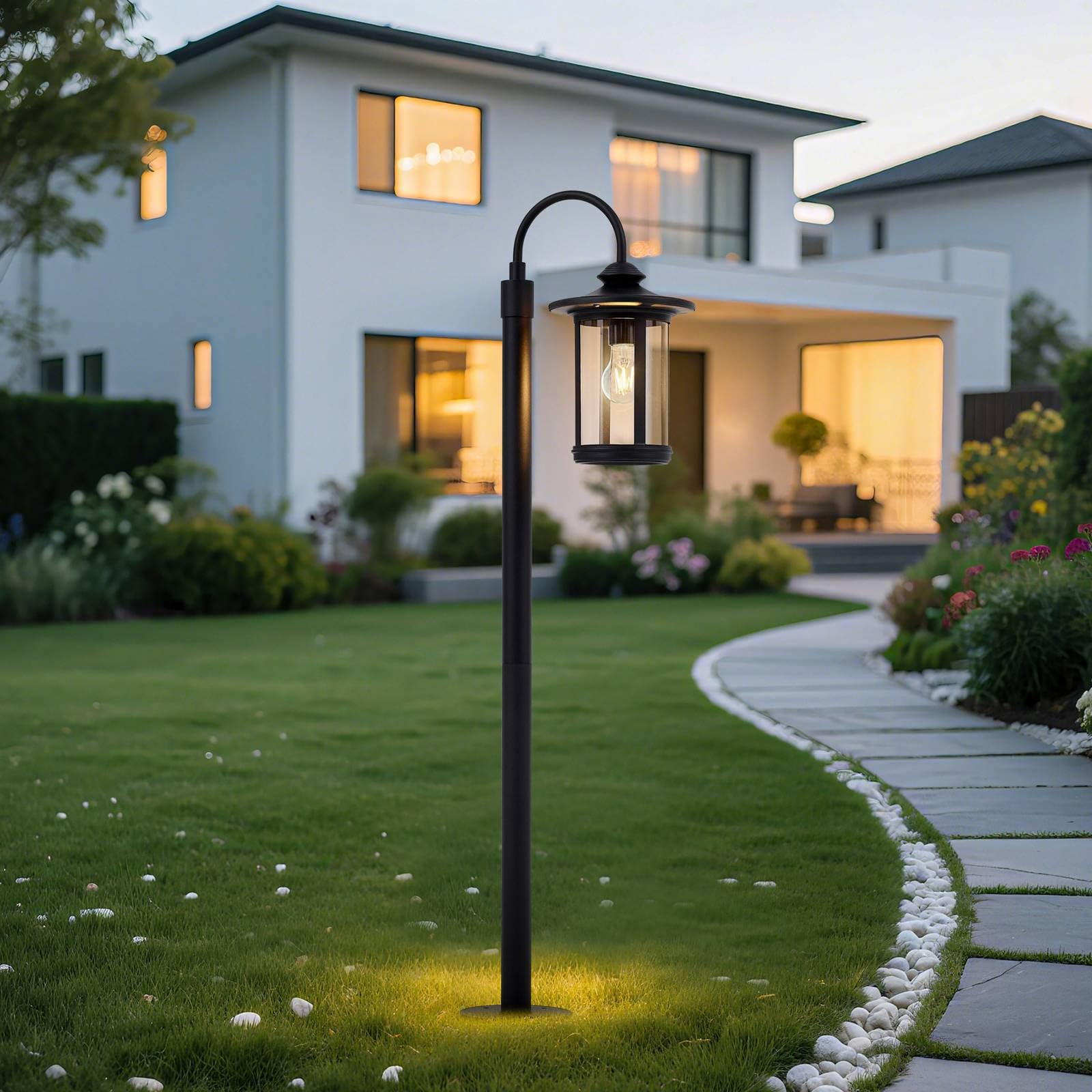Lindby Lampa zewnętrzna (latarnia) Zayn (nowoczesna) w kolorze czarnym z aluminium (1 żarówka, E27) – lampa ścieżkowa, lampa ścieżkowa, lampa cokołowa