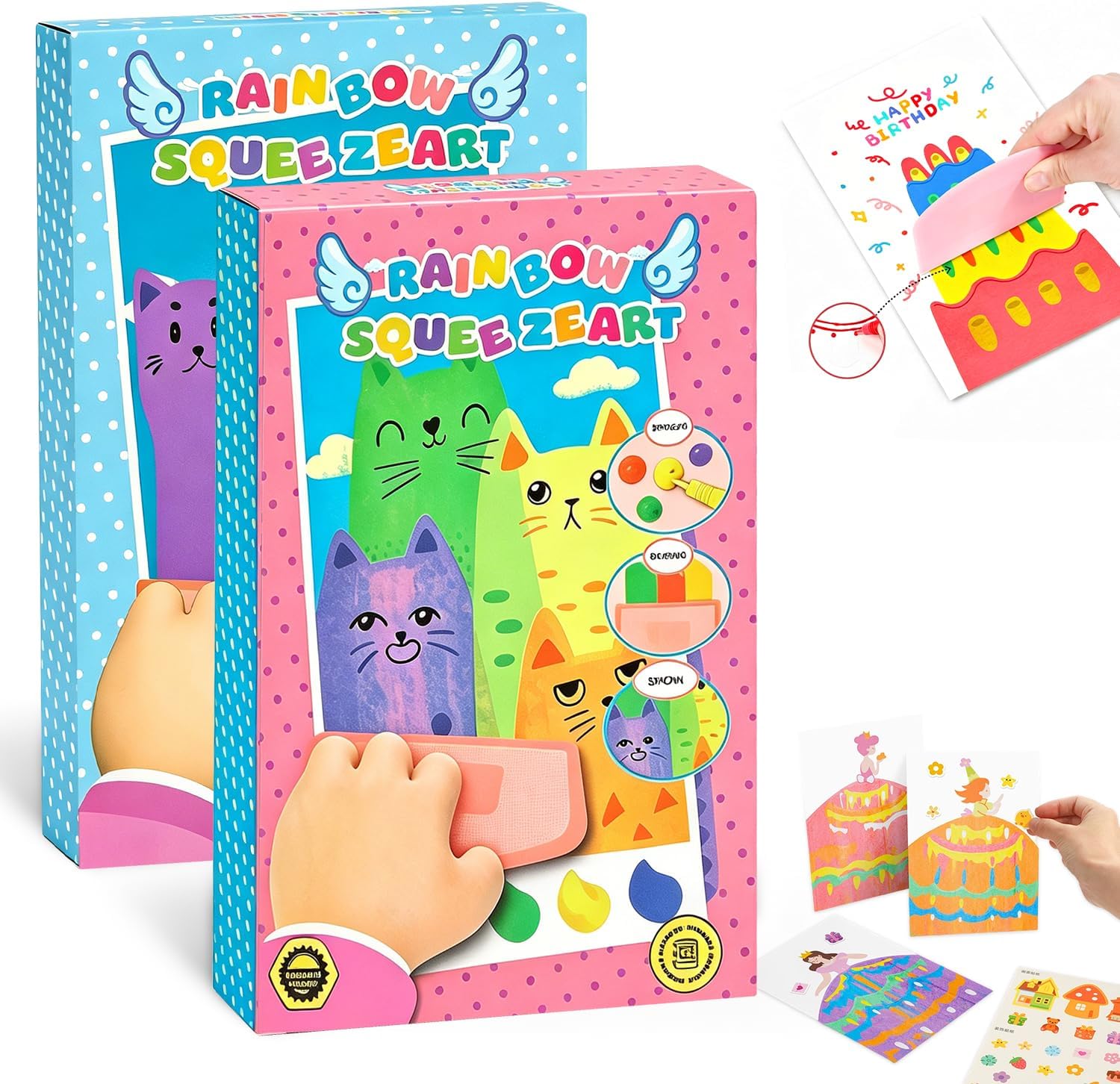 2pcsRainbow Squeeze Art Kit, Creative Squeegee Painting Kit DIY Postcards Scratch Art Party Favors Novelty Birthday Gifts,2026 Upgrade Magic Rainbow Scratch Paper Art Set (A+B)