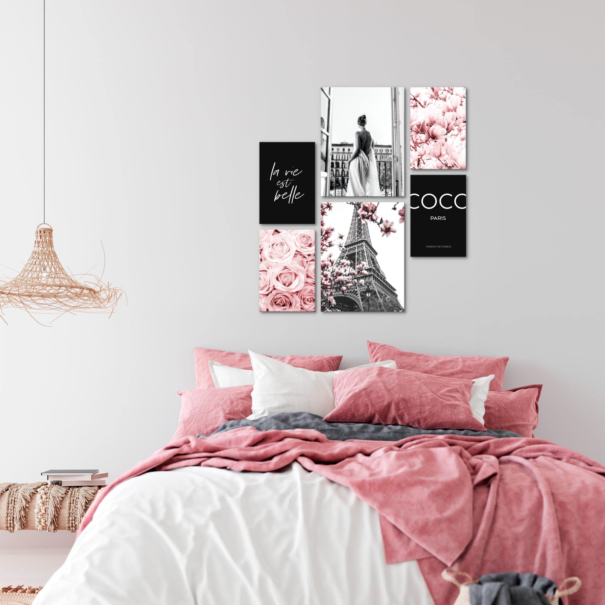 Quadros Fashion Paris Moda - Nessuna Cornice Necessaria - Collage Moderno Rosa - Adolescente Stanza Ragazza - N008363a