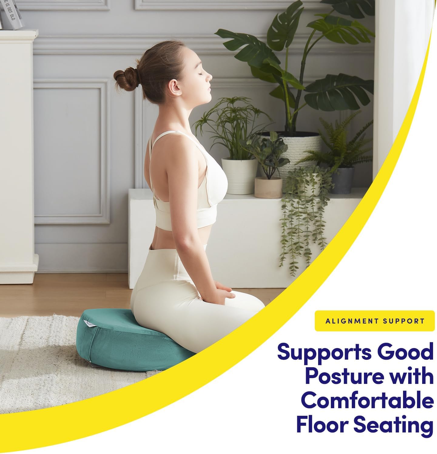 Meditation Cushion Bolster Pillow for Restorative Yoga – Supportive Cushion for Meditation, Pilates, and Relaxation – Filled with Buckwheat Hulls - Removable Cover