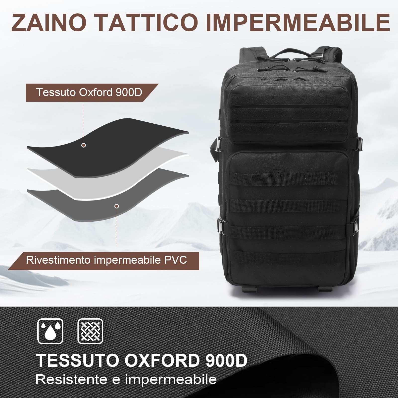 SHANNA Zaino Tattico Militare 45 Litri Impermeabile Grandi Zaini da Hiking Molle per Escursionismo Campeggio Caccia