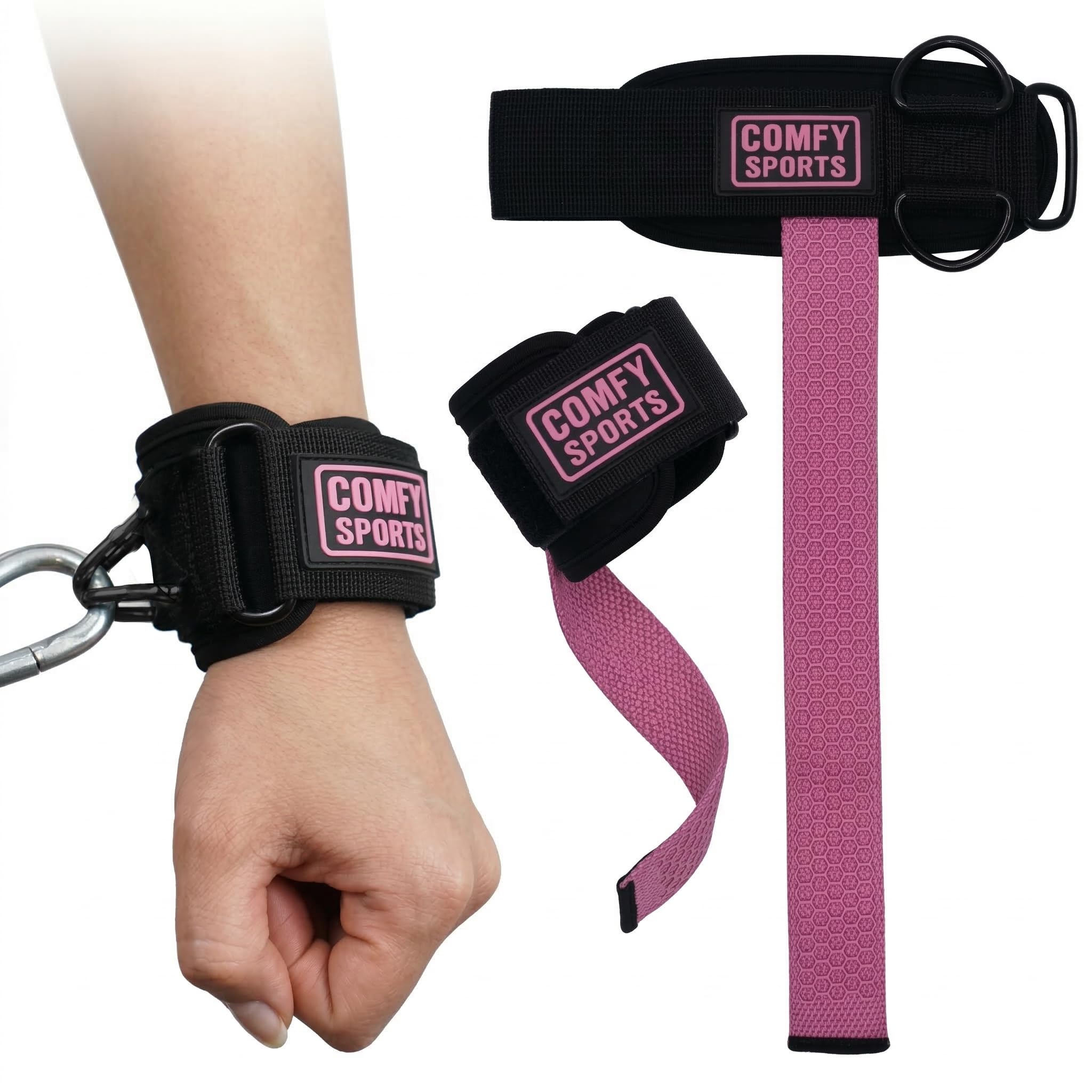 Comfy Weight Lifting Straps With Cuffed D Ring, Heavy Duty Thick Comfortable Lifting Straps, Wrist Support for Men, Secure Fit, Enhanced Grip, Straps for & Gym Training, Black (Pink)