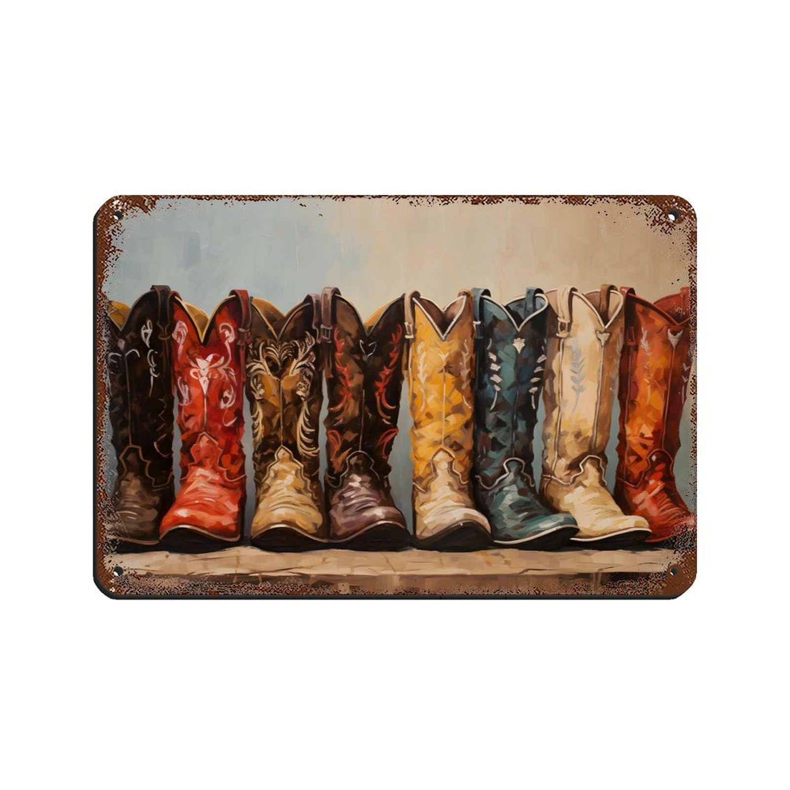 Affiche en métal art rétro bottes cowboy occidentales chic